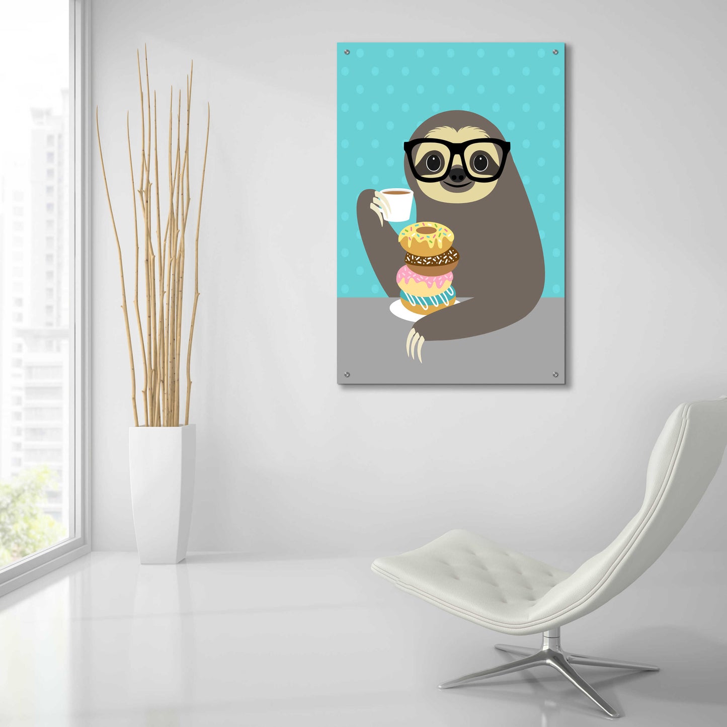 Epic Art 'Snacking Sloth' by Nancy Lee, Acrylic Glass Wall Art,24x36