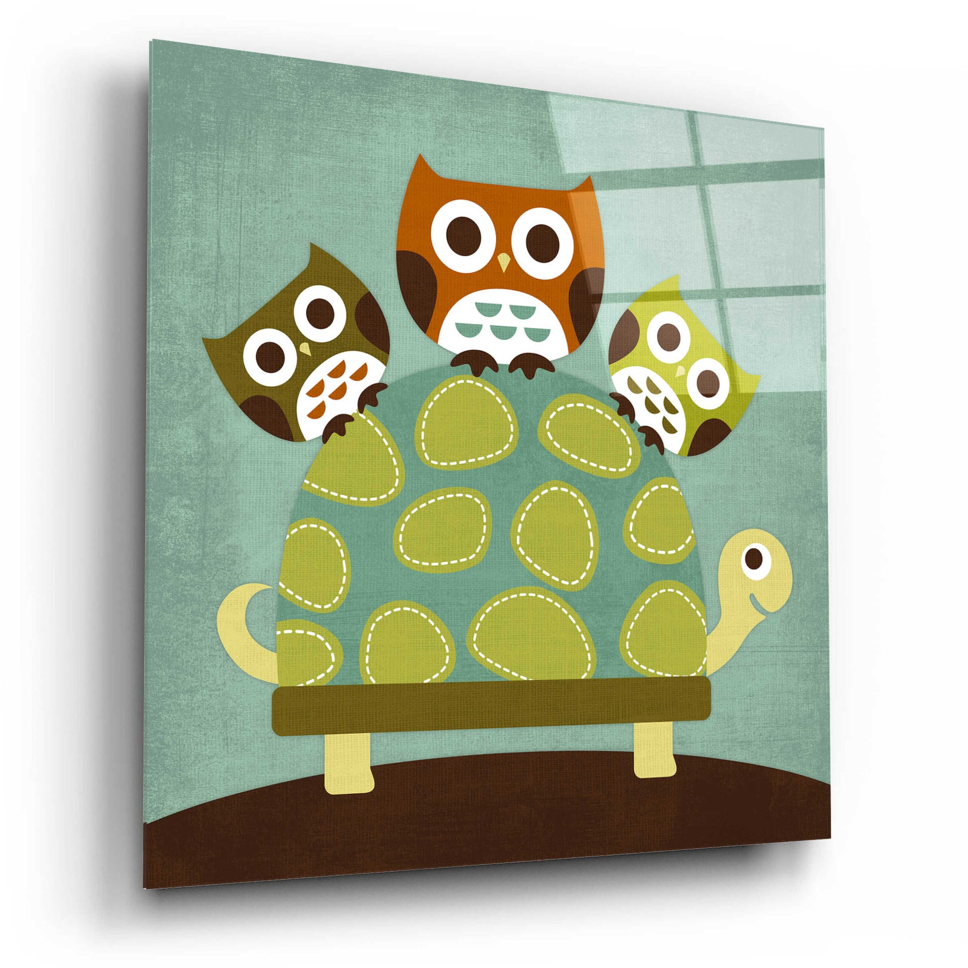 Epic Art 'Three Owls on Turtle' by Nancy Lee, Acrylic Glass Wall Art,12x12