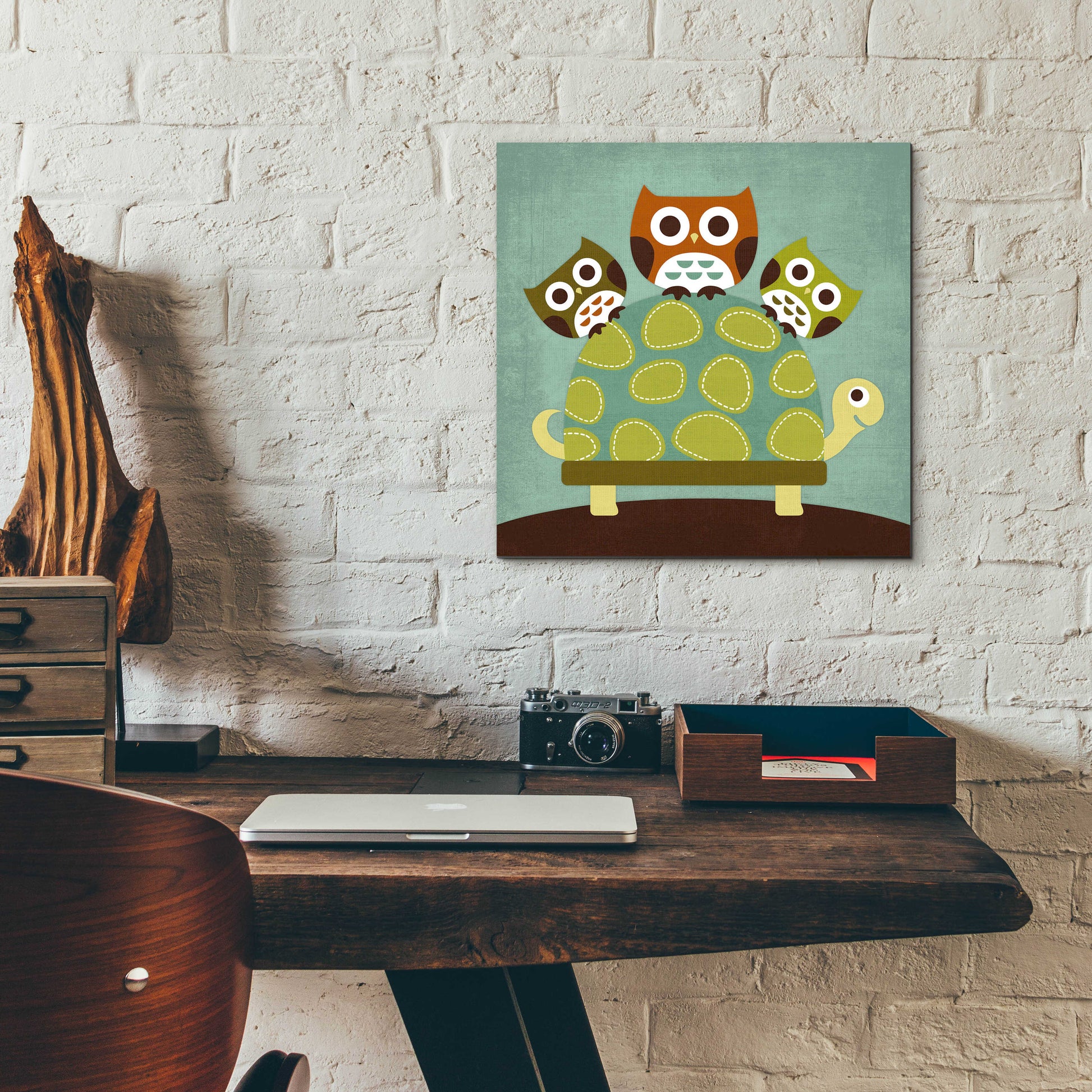 Epic Art 'Three Owls on Turtle' by Nancy Lee, Acrylic Glass Wall Art,12x12