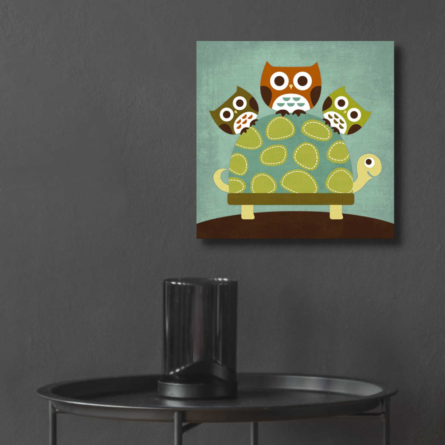 Epic Art 'Three Owls on Turtle' by Nancy Lee, Acrylic Glass Wall Art,12x12