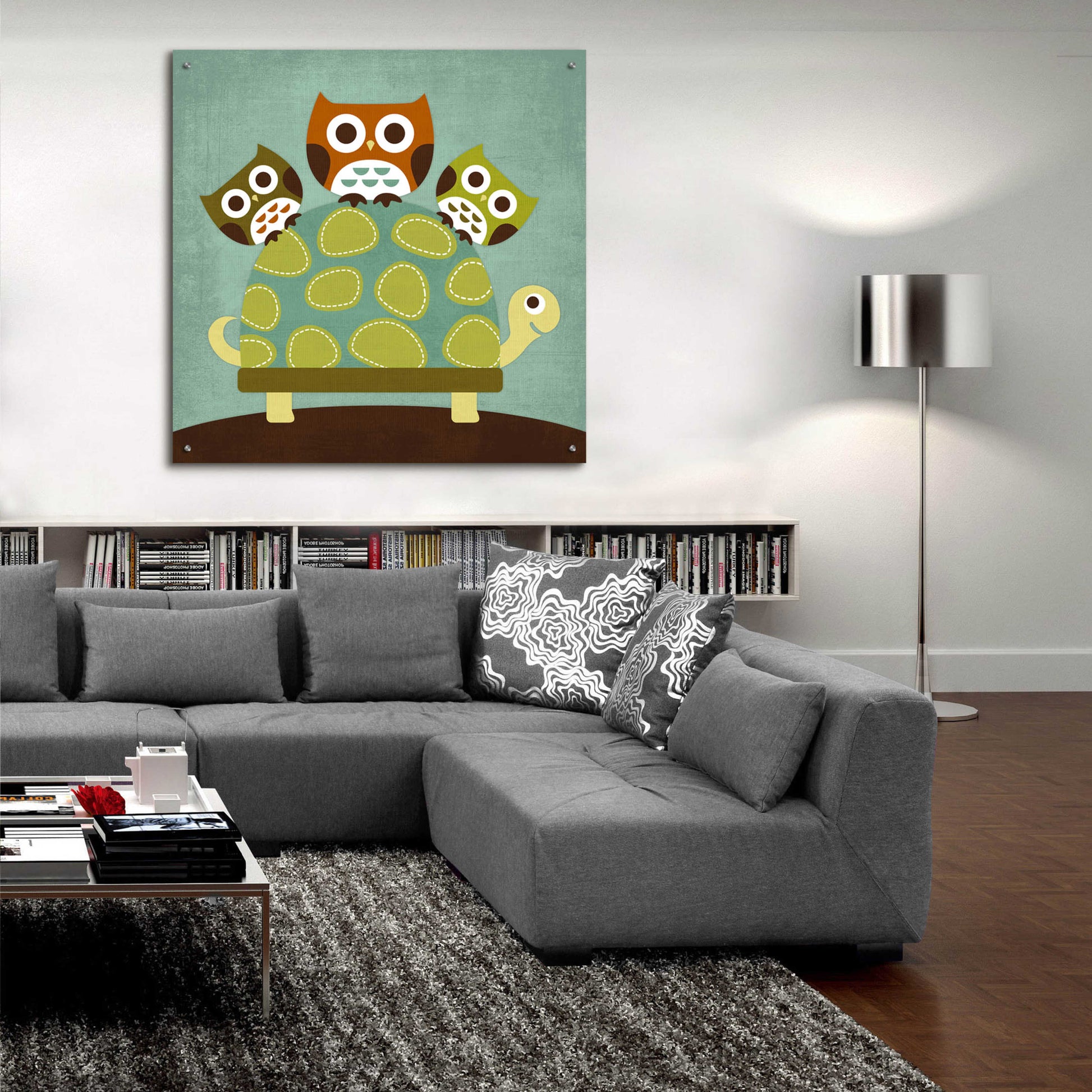 Epic Art 'Three Owls on Turtle' by Nancy Lee, Acrylic Glass Wall Art,36x36