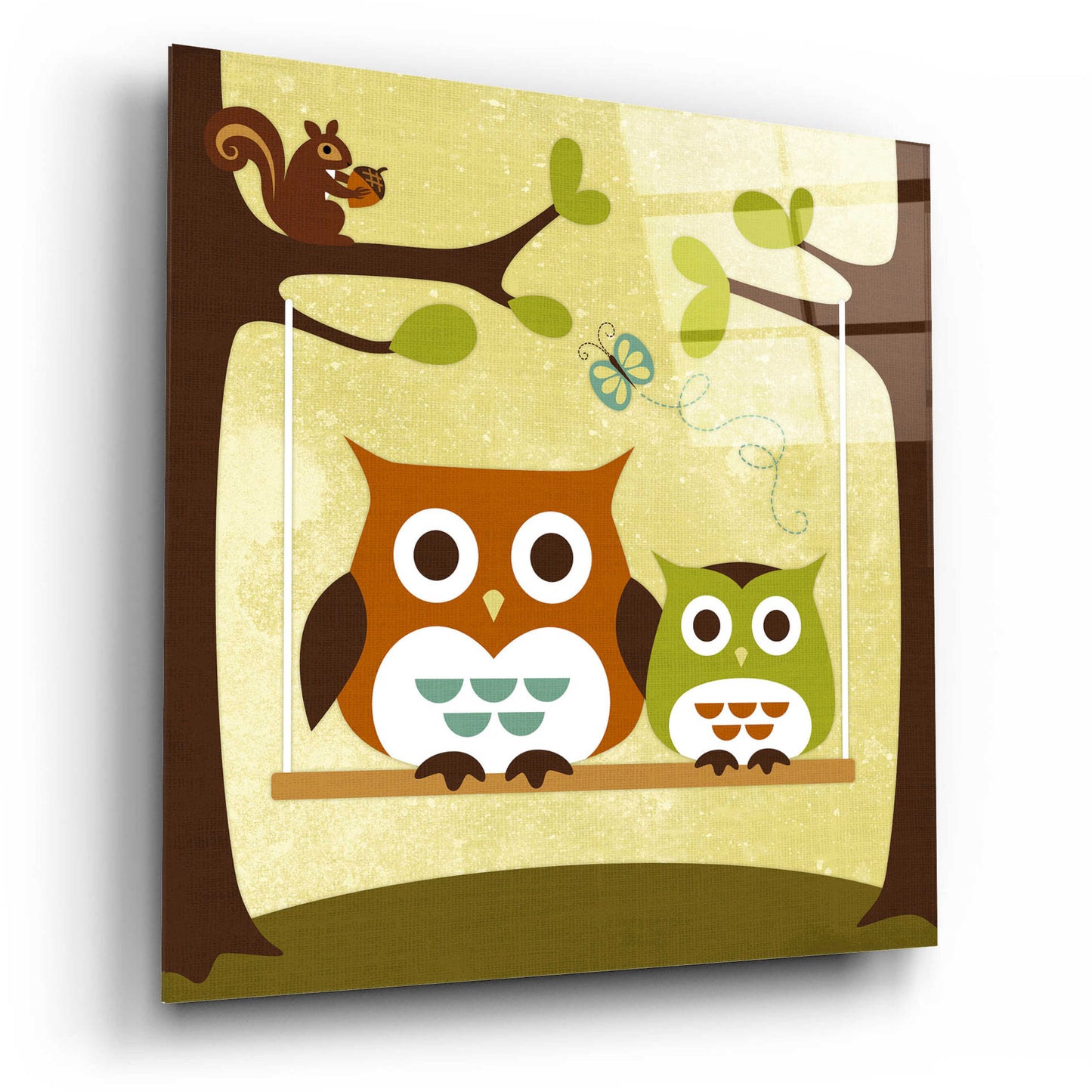 Epic Art 'Two Owls on Swing' by Nancy Lee, Acrylic Glass Wall Art,12x12