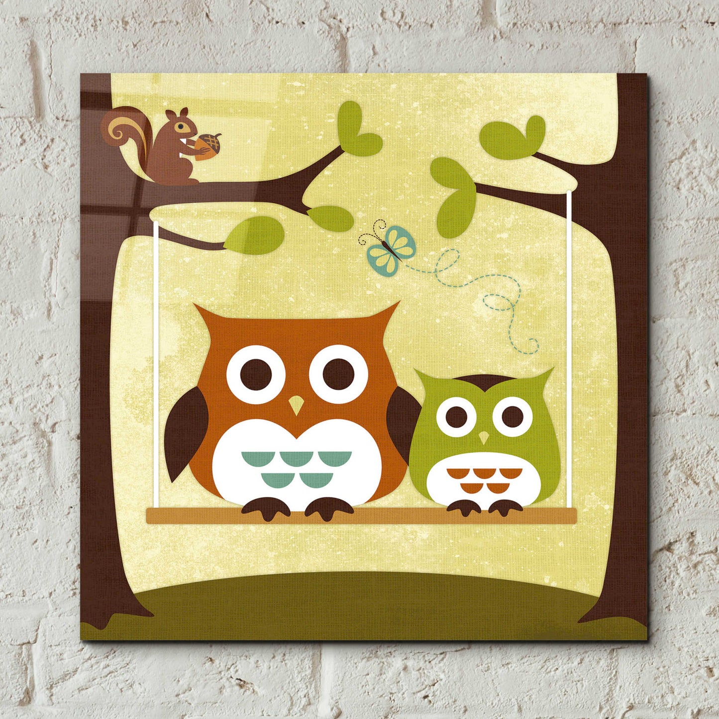 Epic Art 'Two Owls on Swing' by Nancy Lee, Acrylic Glass Wall Art,12x12