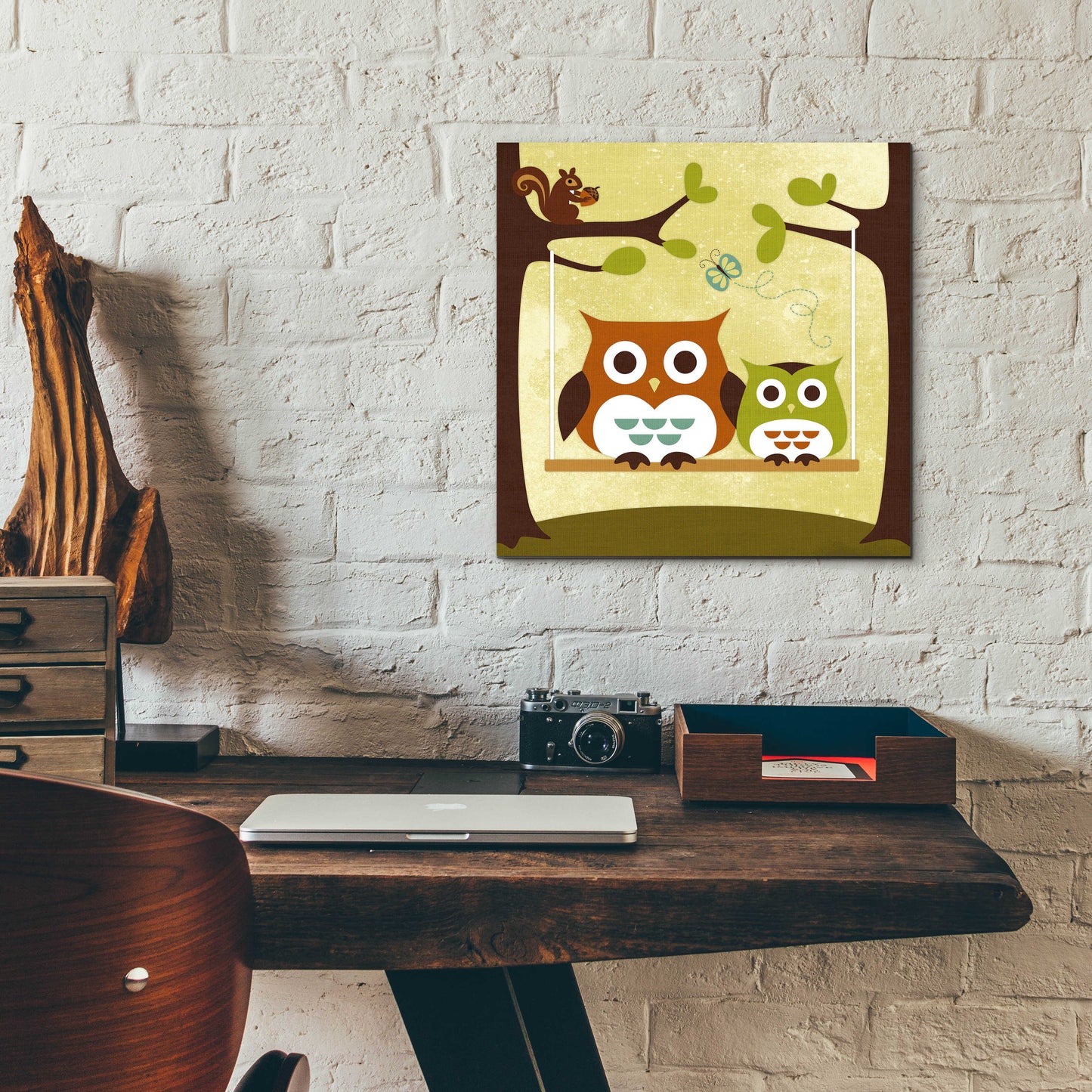 Epic Art 'Two Owls on Swing' by Nancy Lee, Acrylic Glass Wall Art,12x12