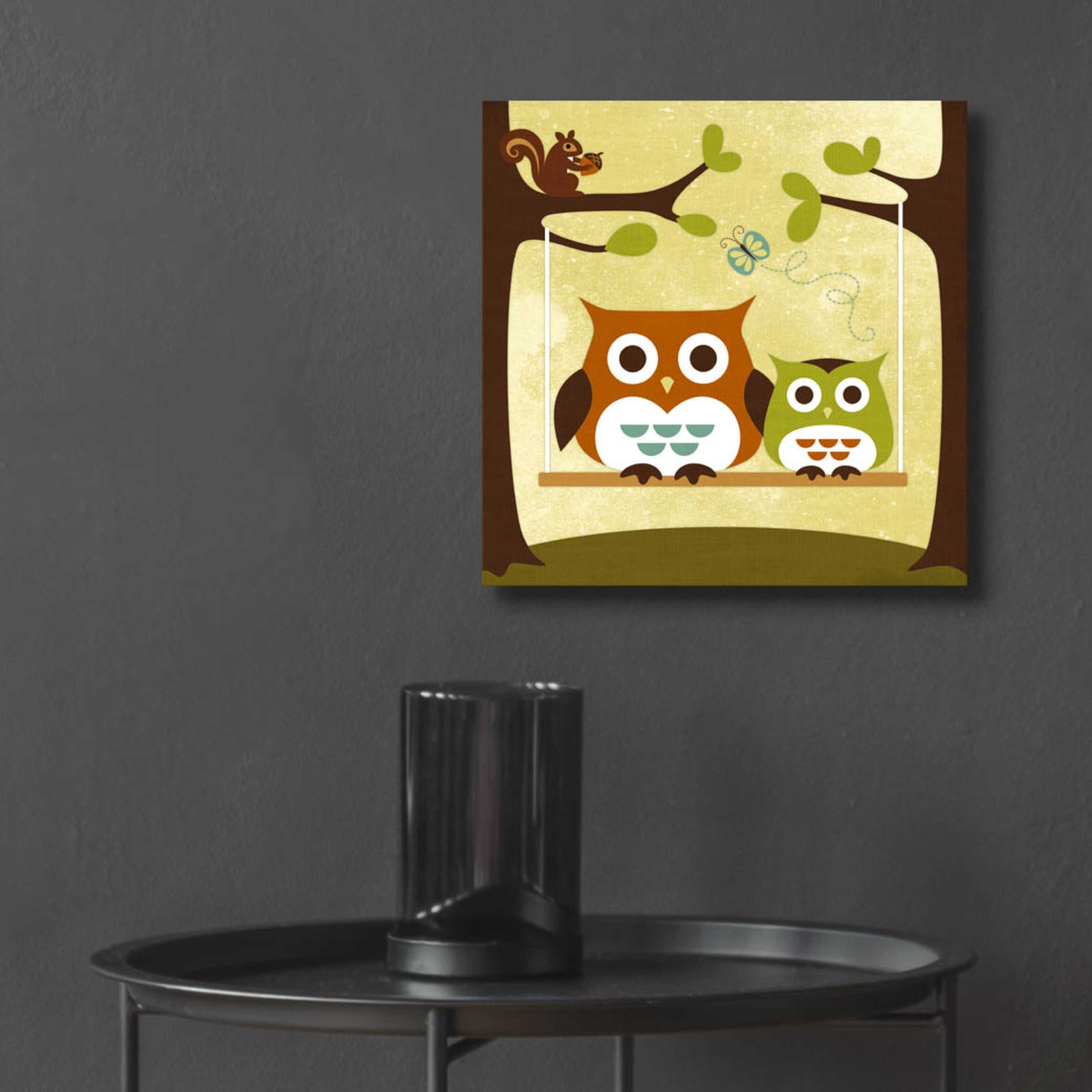 Epic Art 'Two Owls on Swing' by Nancy Lee, Acrylic Glass Wall Art,12x12