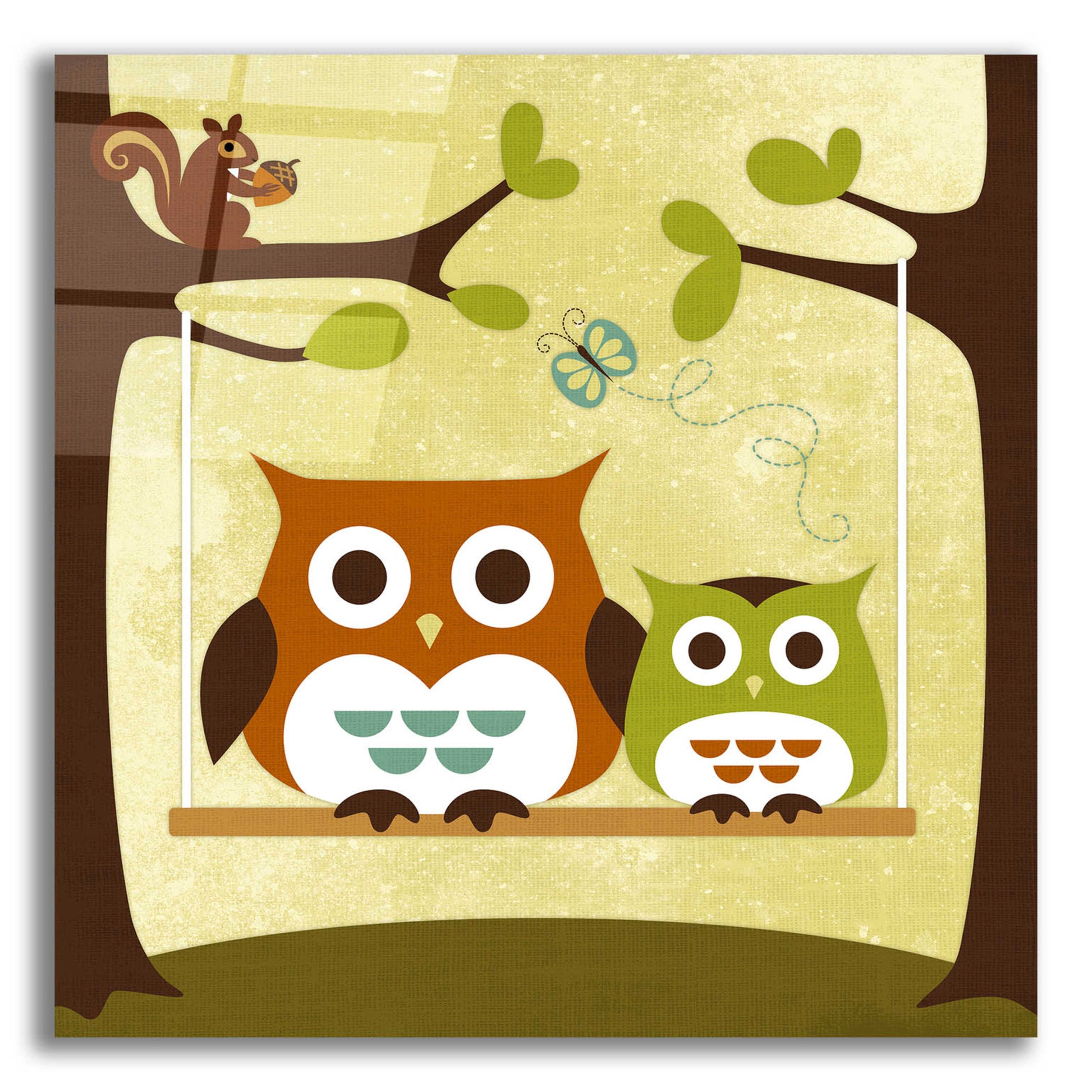 Epic Art 'Two Owls on Swing' by Nancy Lee, Acrylic Glass Wall Art,12x12