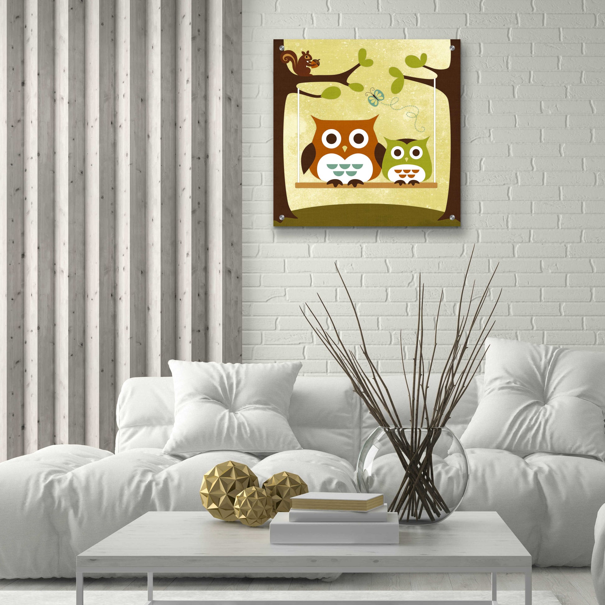 Epic Art 'Two Owls on Swing' by Nancy Lee, Acrylic Glass Wall Art,24x24