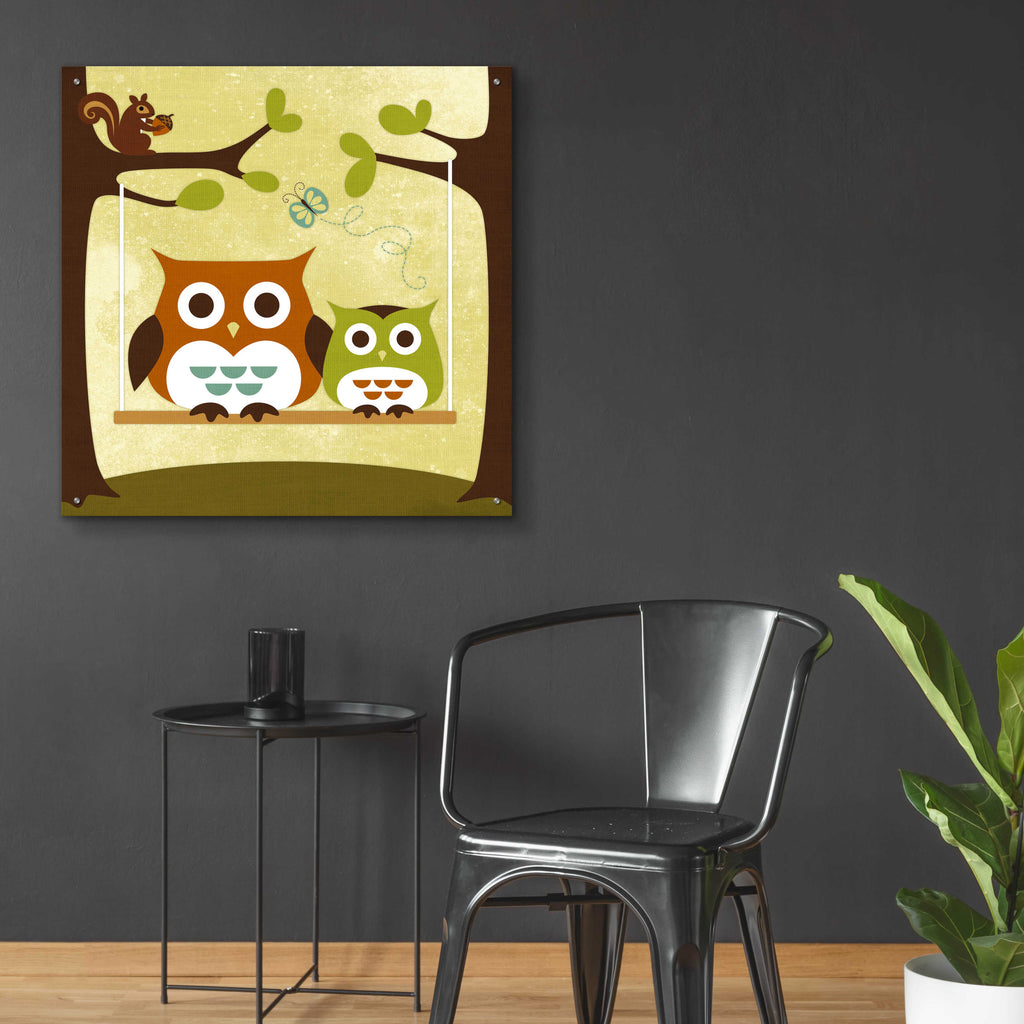 Epic Art 'Two Owls on Swing' by Nancy Lee, Acrylic Glass Wall Art,36x36