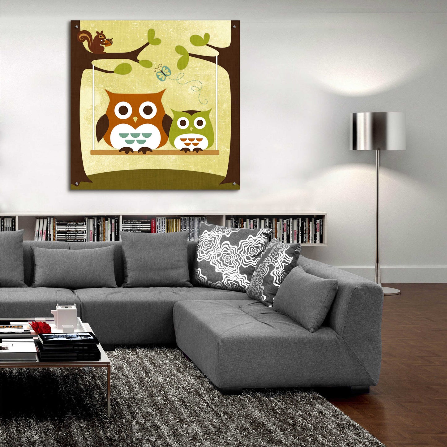 Epic Art 'Two Owls on Swing' by Nancy Lee, Acrylic Glass Wall Art,36x36