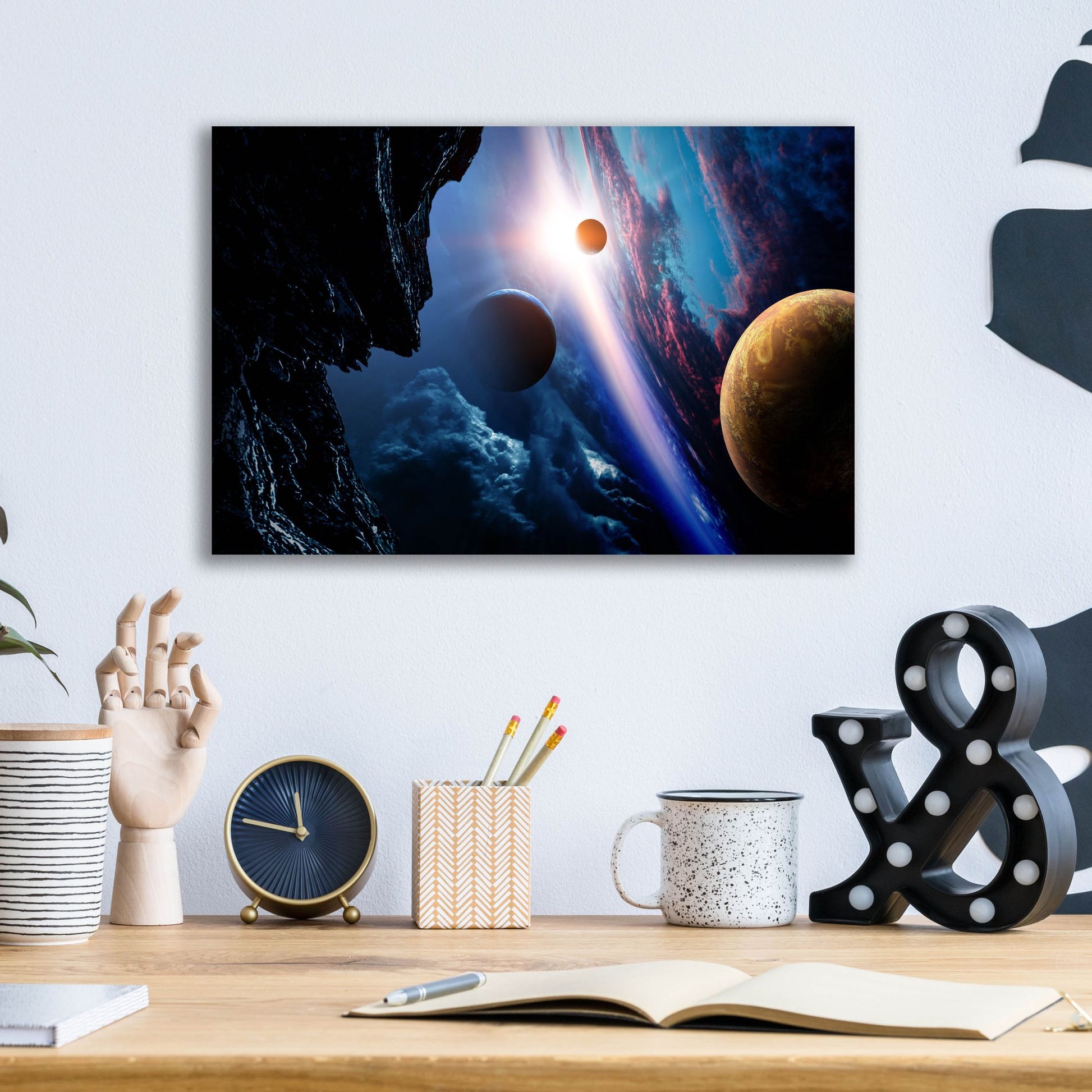 Epic Art 'Space With Planets' by Epic Portfolio, Acrylic Glass Wall Art,16x12