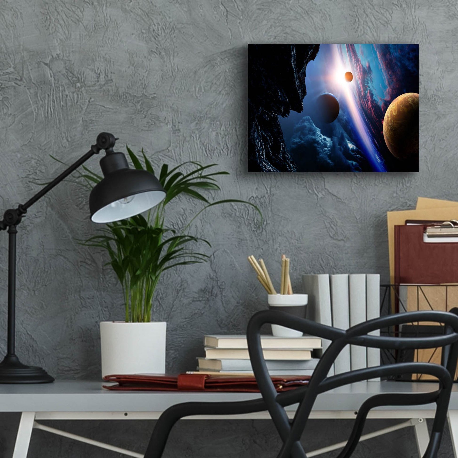Epic Art 'Space With Planets' by Epic Portfolio, Acrylic Glass Wall Art,16x12