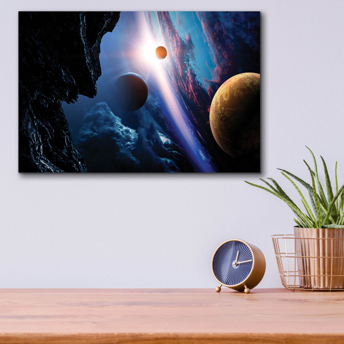 Epic Art 'Space With Planets' by Epic Portfolio, Acrylic Glass Wall Art,16x12