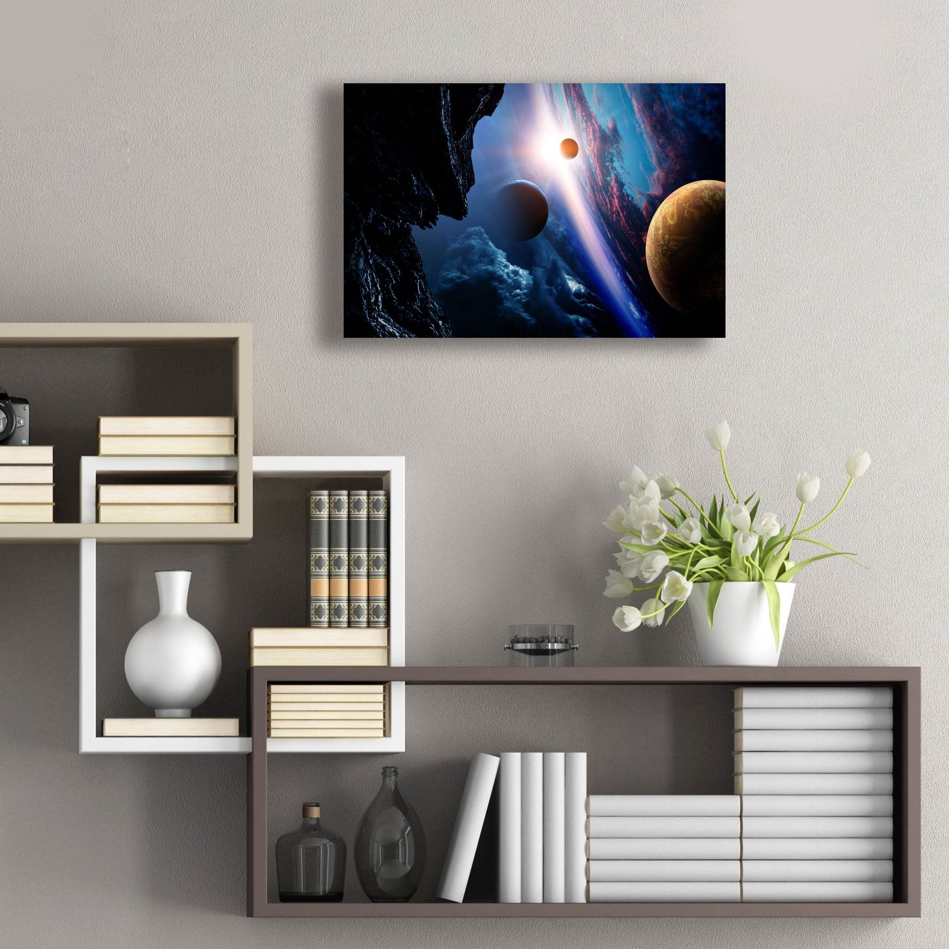 Epic Art 'Space With Planets' by Epic Portfolio, Acrylic Glass Wall Art,24x16