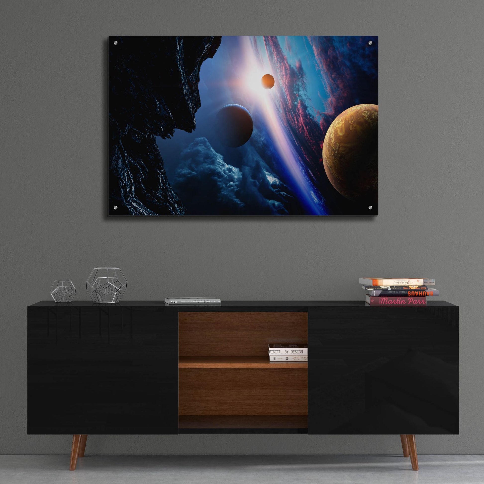 Epic Art 'Space With Planets' by Epic Portfolio, Acrylic Glass Wall Art,36x24