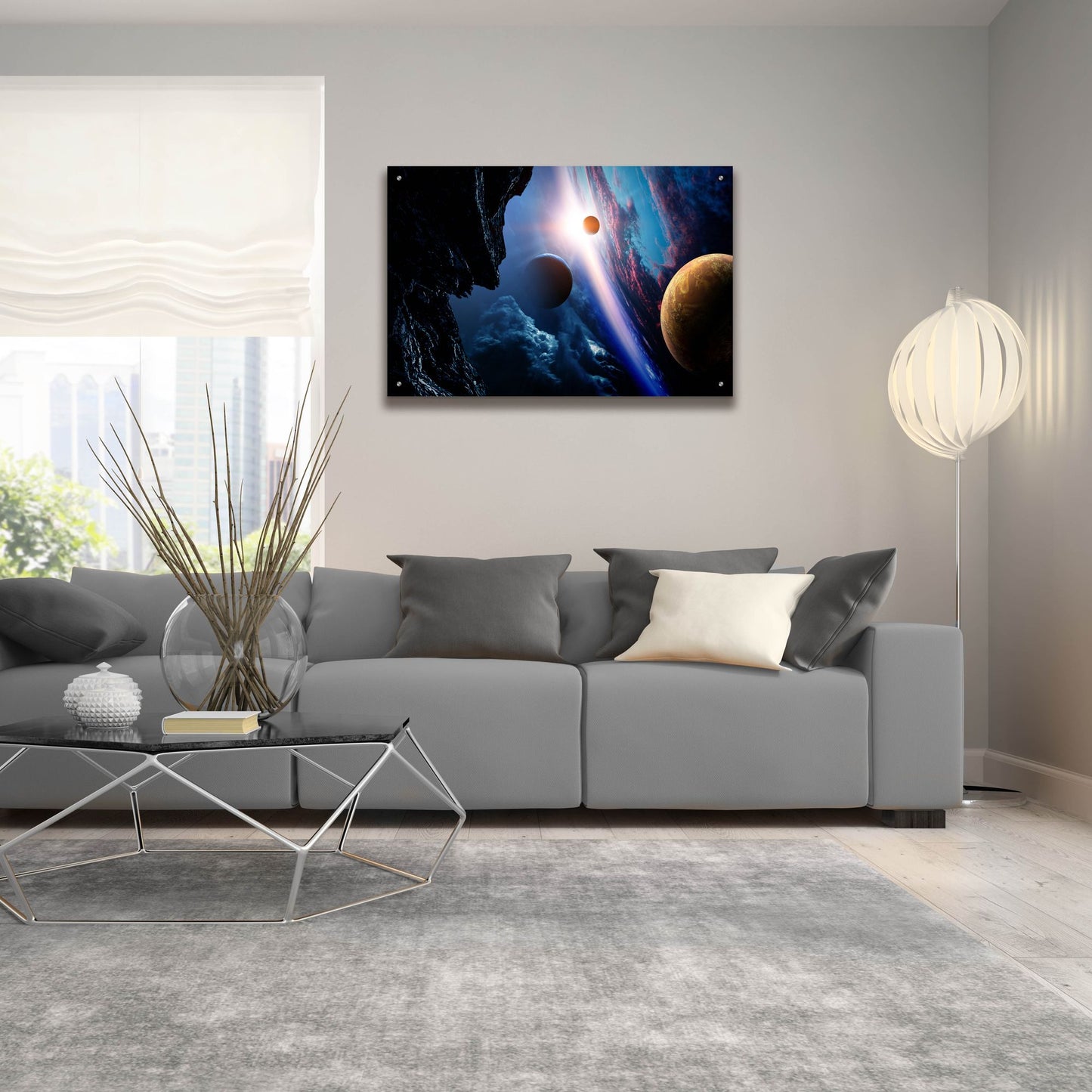 Epic Art 'Space With Planets' by Epic Portfolio, Acrylic Glass Wall Art,36x24