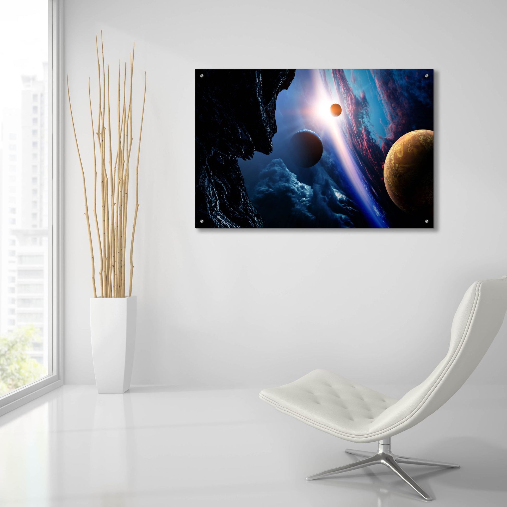Epic Art 'Space With Planets' by Epic Portfolio, Acrylic Glass Wall Art,36x24