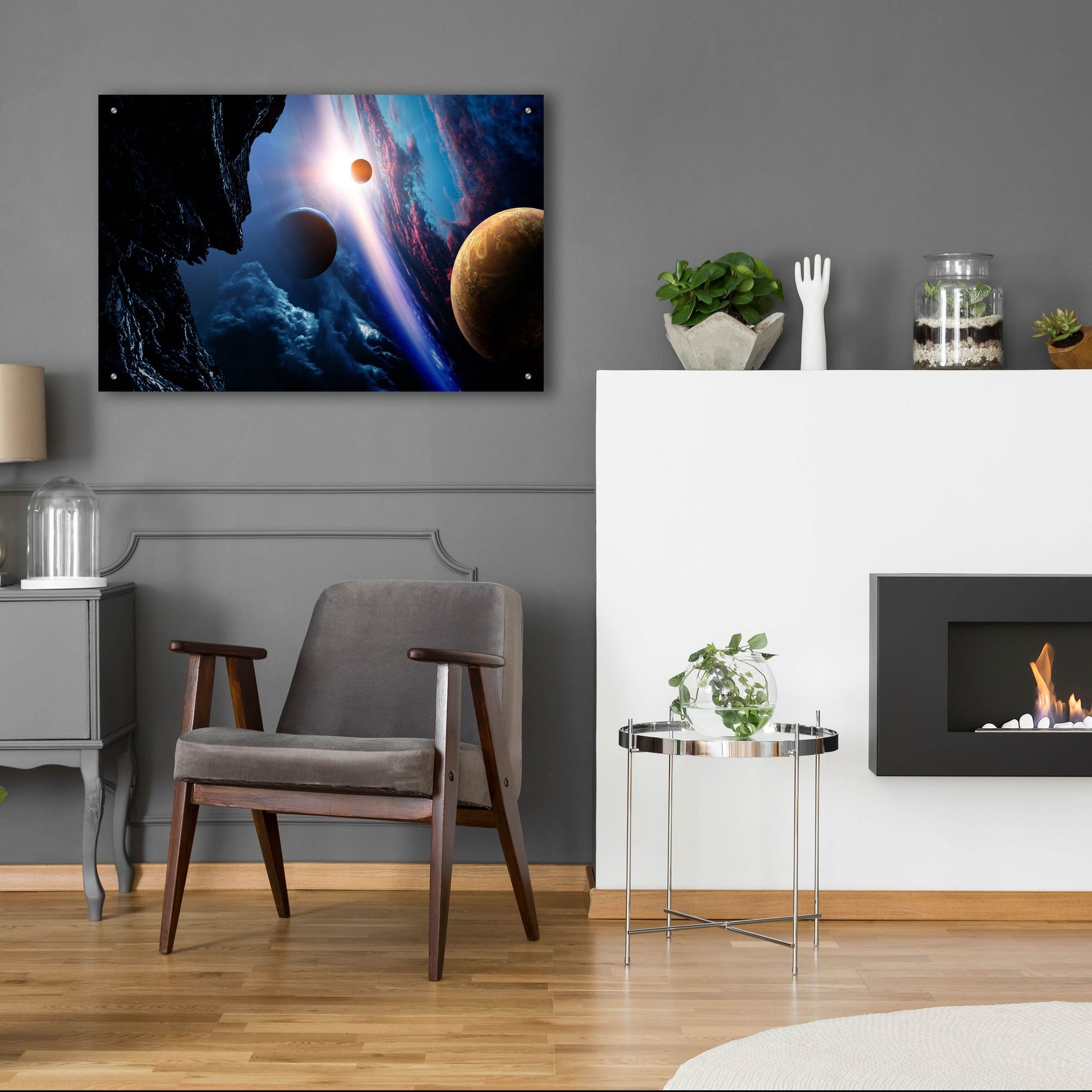 Epic Art 'Space With Planets' by Epic Portfolio, Acrylic Glass Wall Art,36x24
