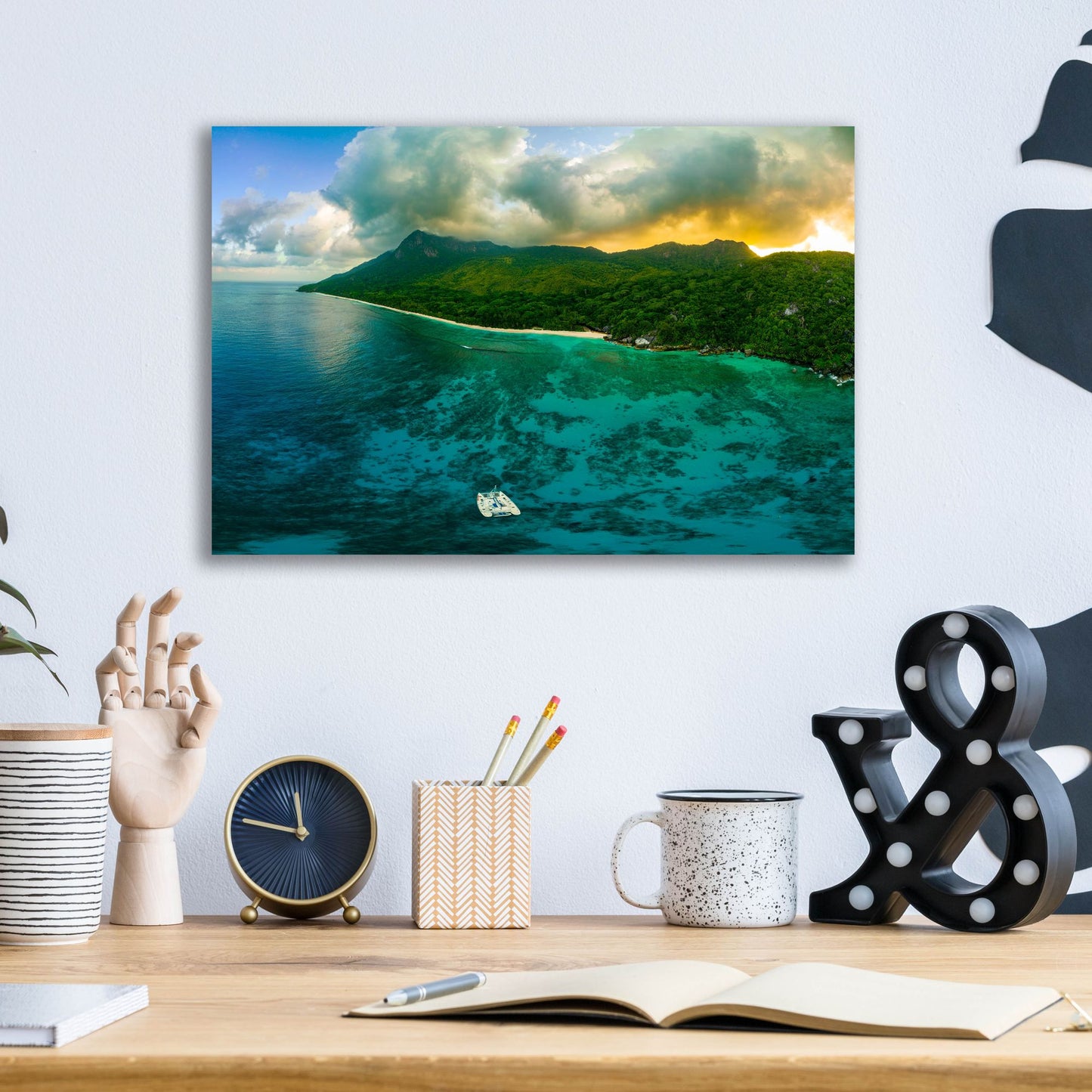 Epic Art 'Seychelles - Siloutte Island Crop' by Epic Portfolio, Acrylic Glass Wall Art,16x12