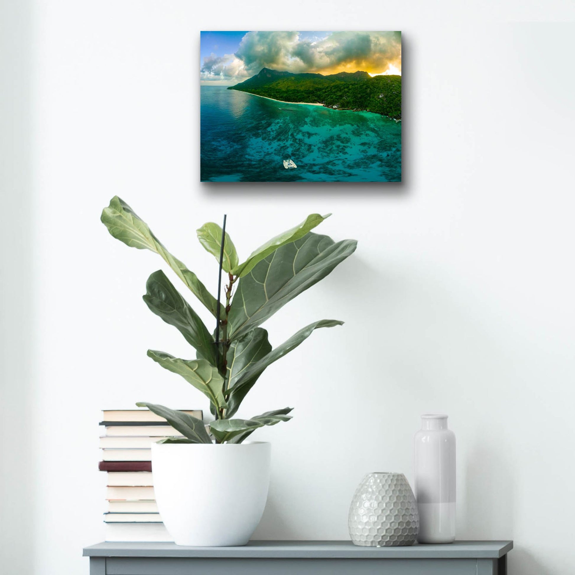 Epic Art 'Seychelles - Siloutte Island Crop' by Epic Portfolio, Acrylic Glass Wall Art,16x12