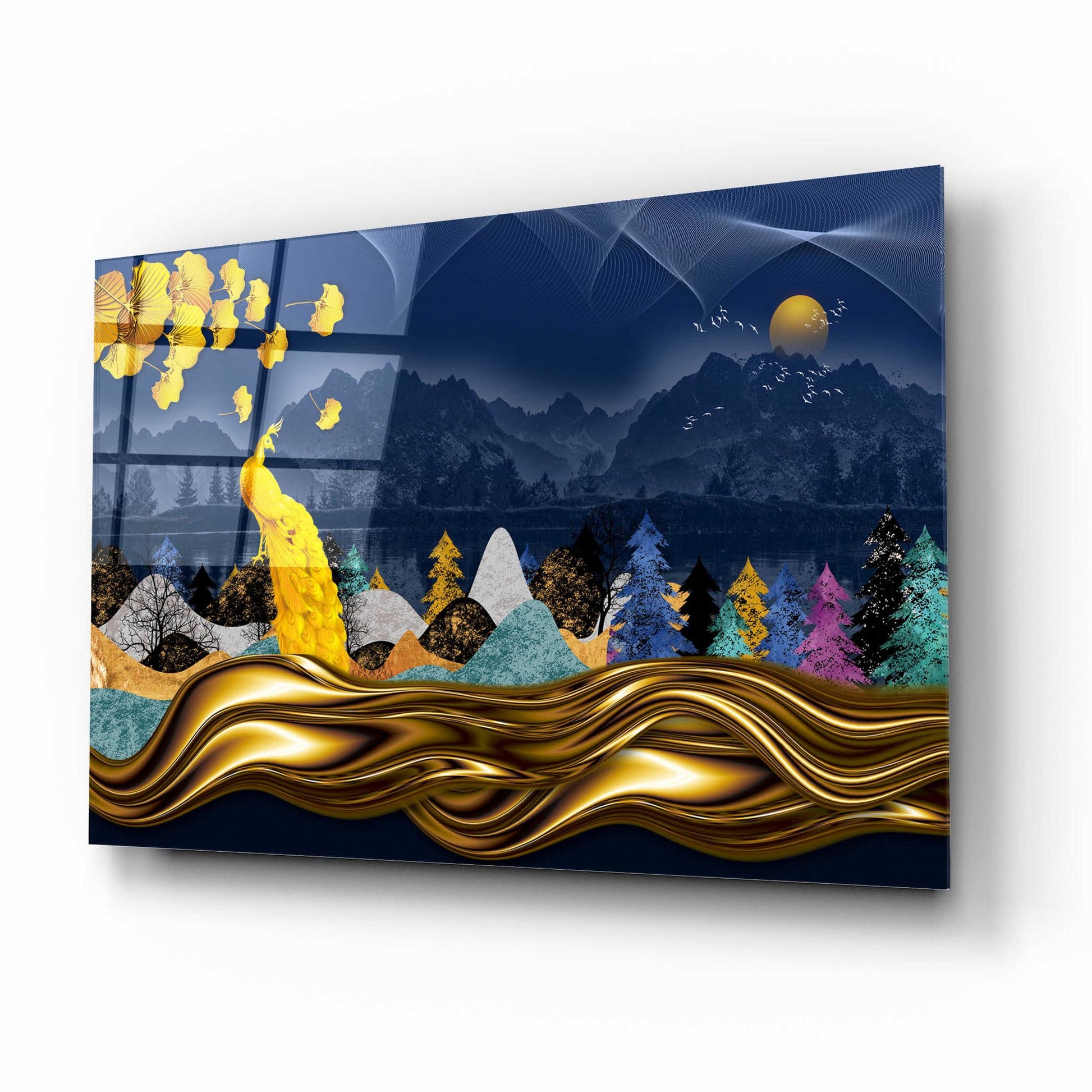 Epic Art 'Golden Peacock' by Epic Portfolio, Acrylic Glass Wall Art,16x12