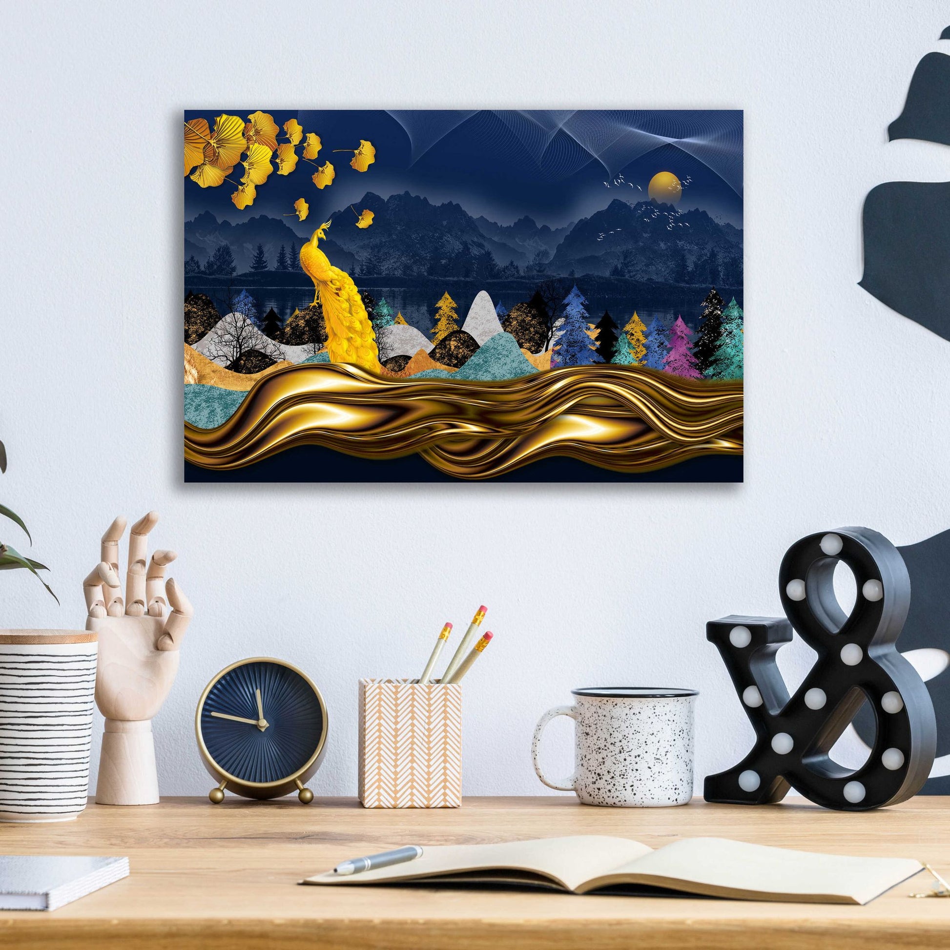 Epic Art 'Golden Peacock' by Epic Portfolio, Acrylic Glass Wall Art,16x12