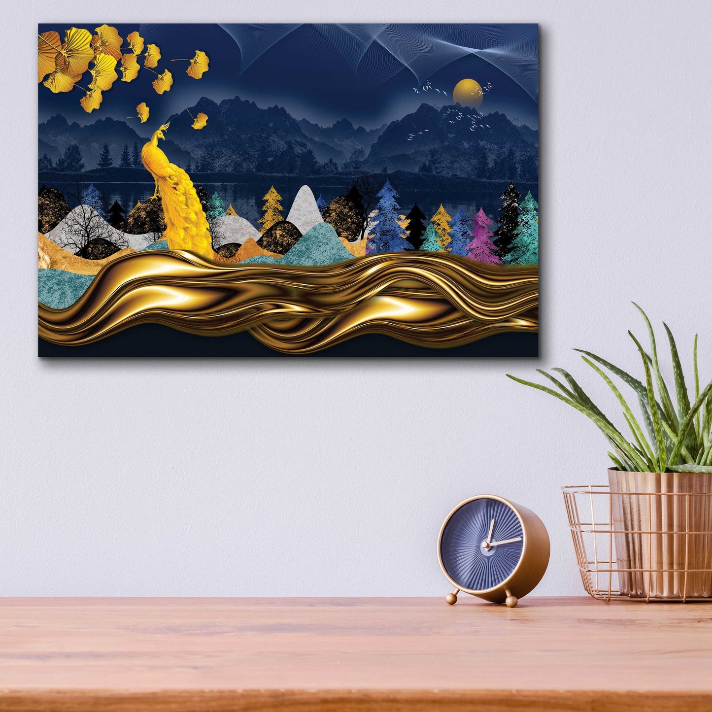 Epic Art 'Golden Peacock' by Epic Portfolio, Acrylic Glass Wall Art,16x12