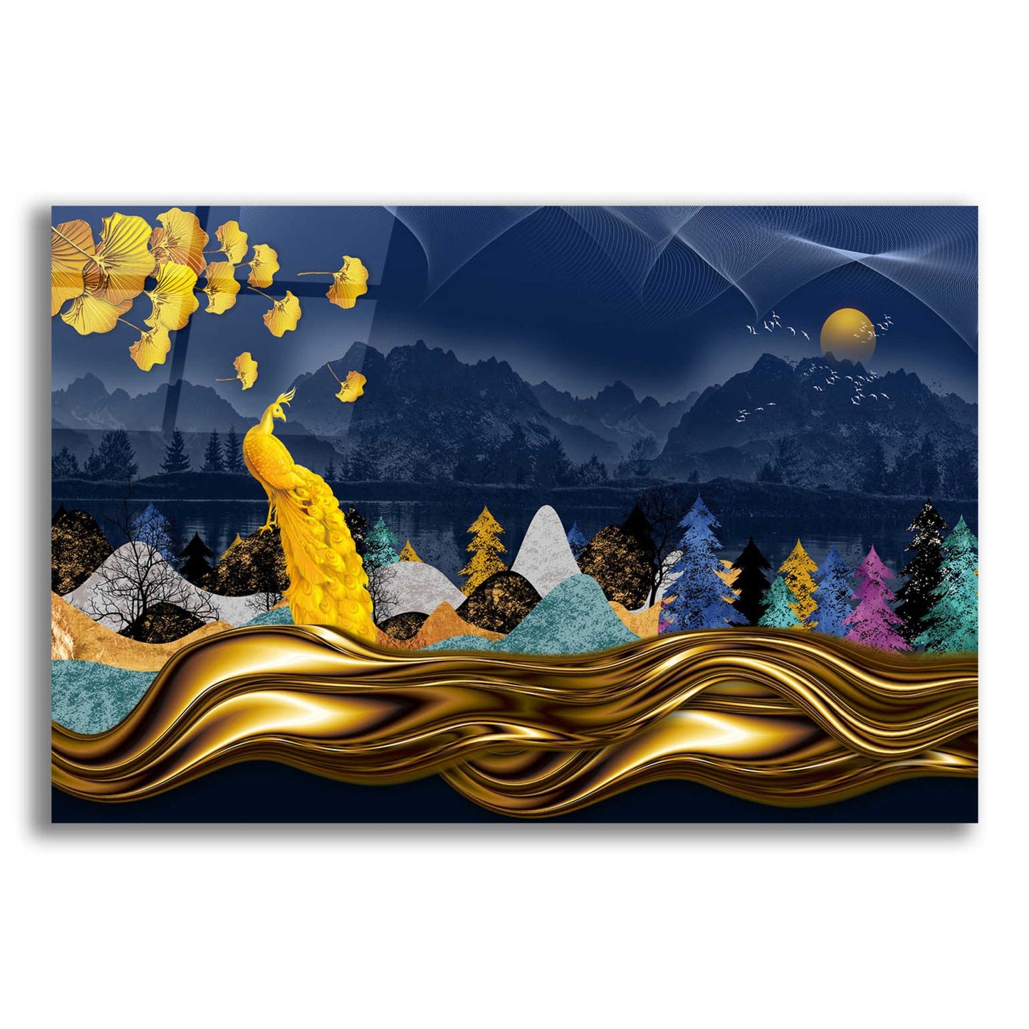 Epic Art 'Golden Peacock' by Epic Portfolio, Acrylic Glass Wall Art,16x12