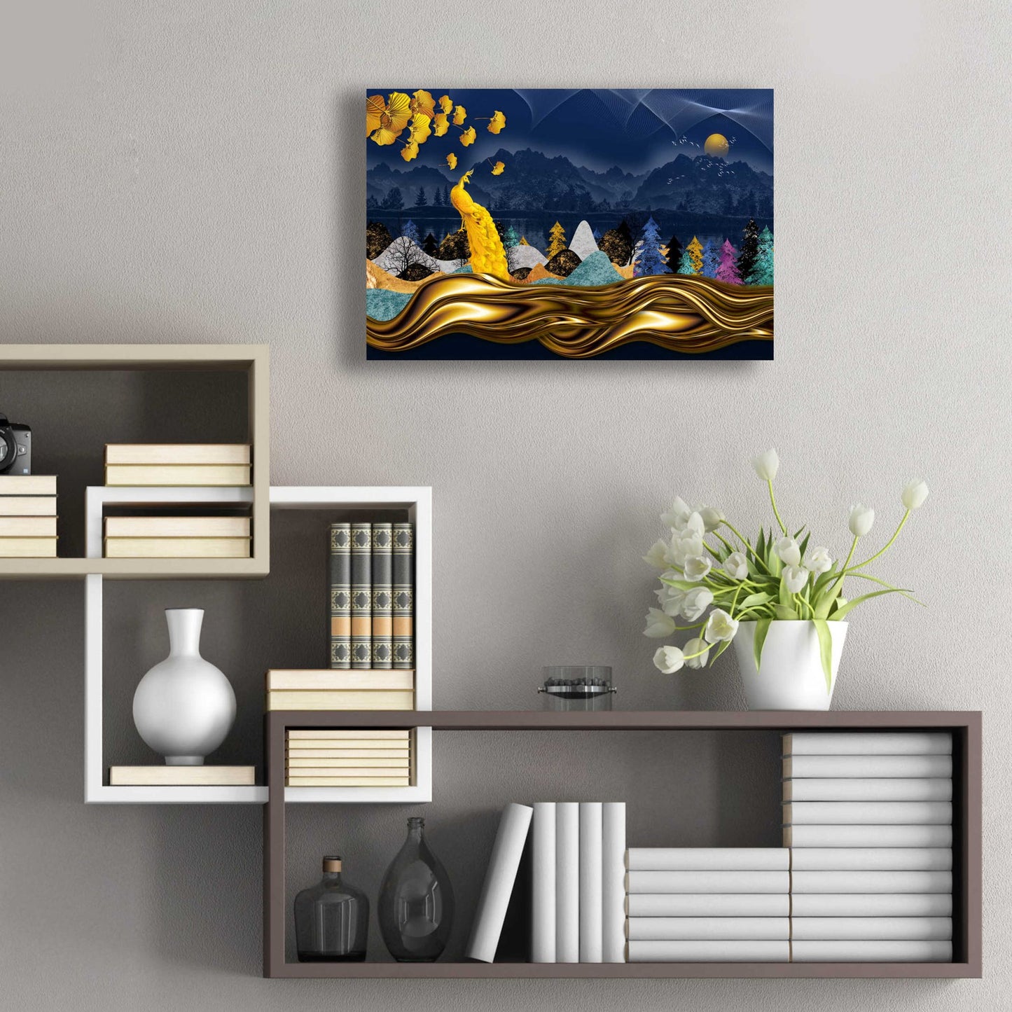 Epic Art 'Golden Peacock' by Epic Portfolio, Acrylic Glass Wall Art,24x16