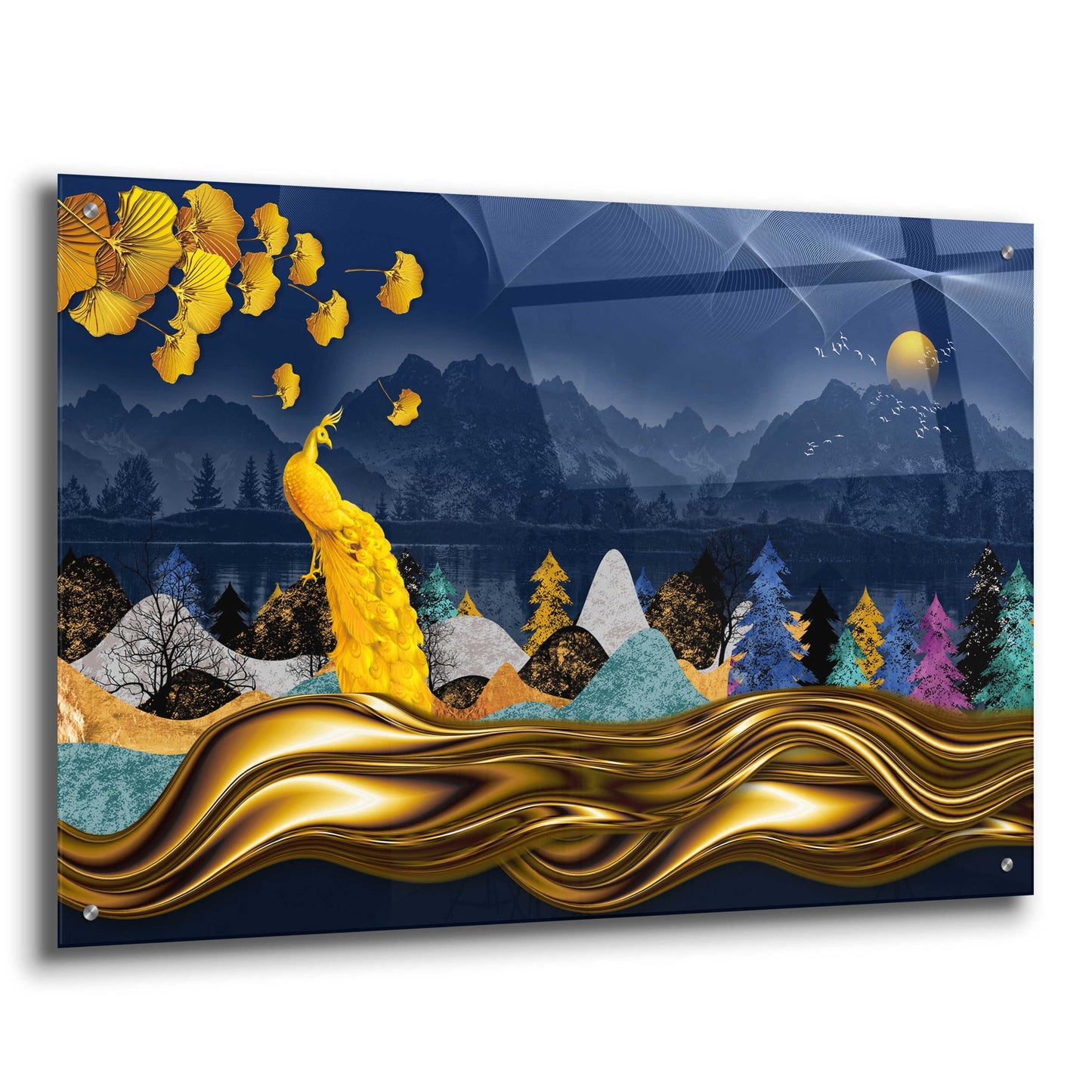 Epic Art 'Golden Peacock' by Epic Portfolio, Acrylic Glass Wall Art,36x24