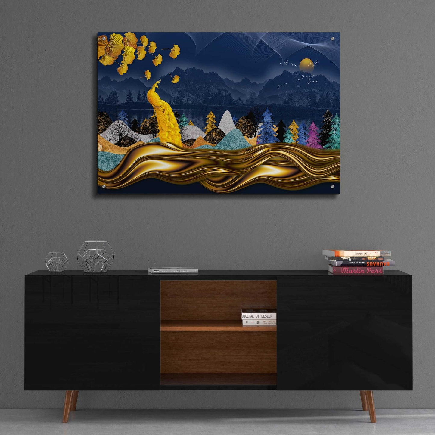 Epic Art 'Golden Peacock' by Epic Portfolio, Acrylic Glass Wall Art,36x24