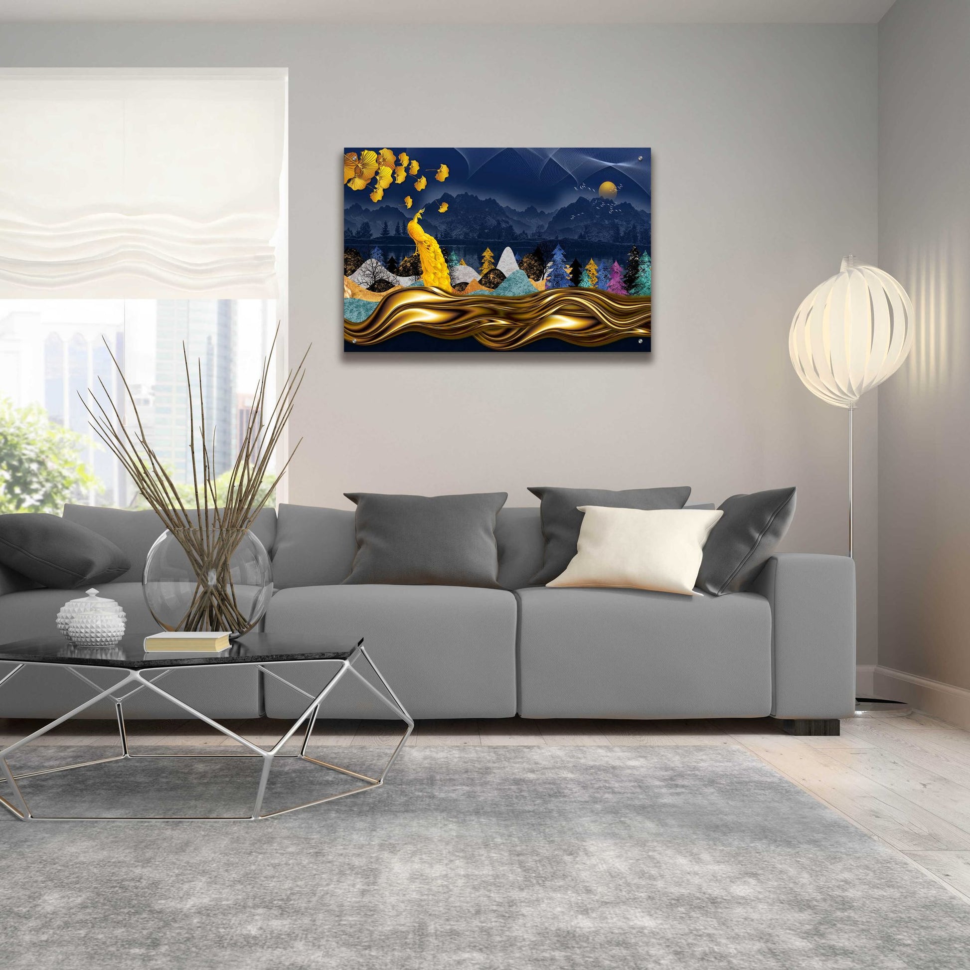 Epic Art 'Golden Peacock' by Epic Portfolio, Acrylic Glass Wall Art,36x24