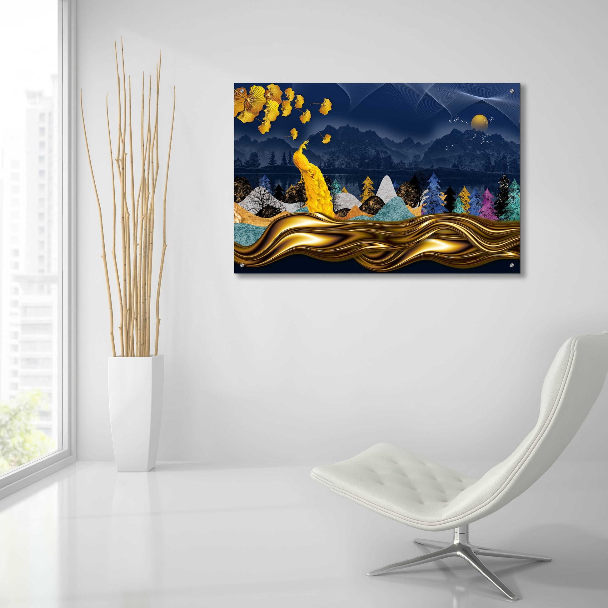 Epic Art 'Golden Peacock' by Epic Portfolio, Acrylic Glass Wall Art,36x24