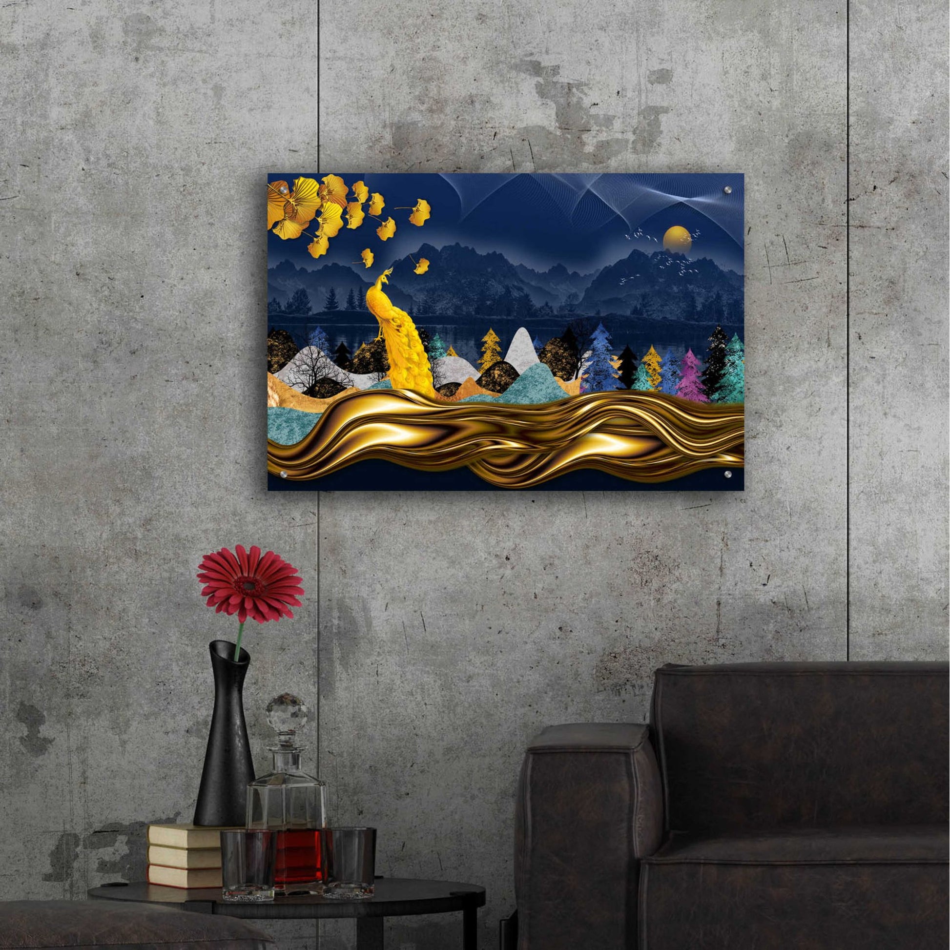 Epic Art 'Golden Peacock' by Epic Portfolio, Acrylic Glass Wall Art,36x24