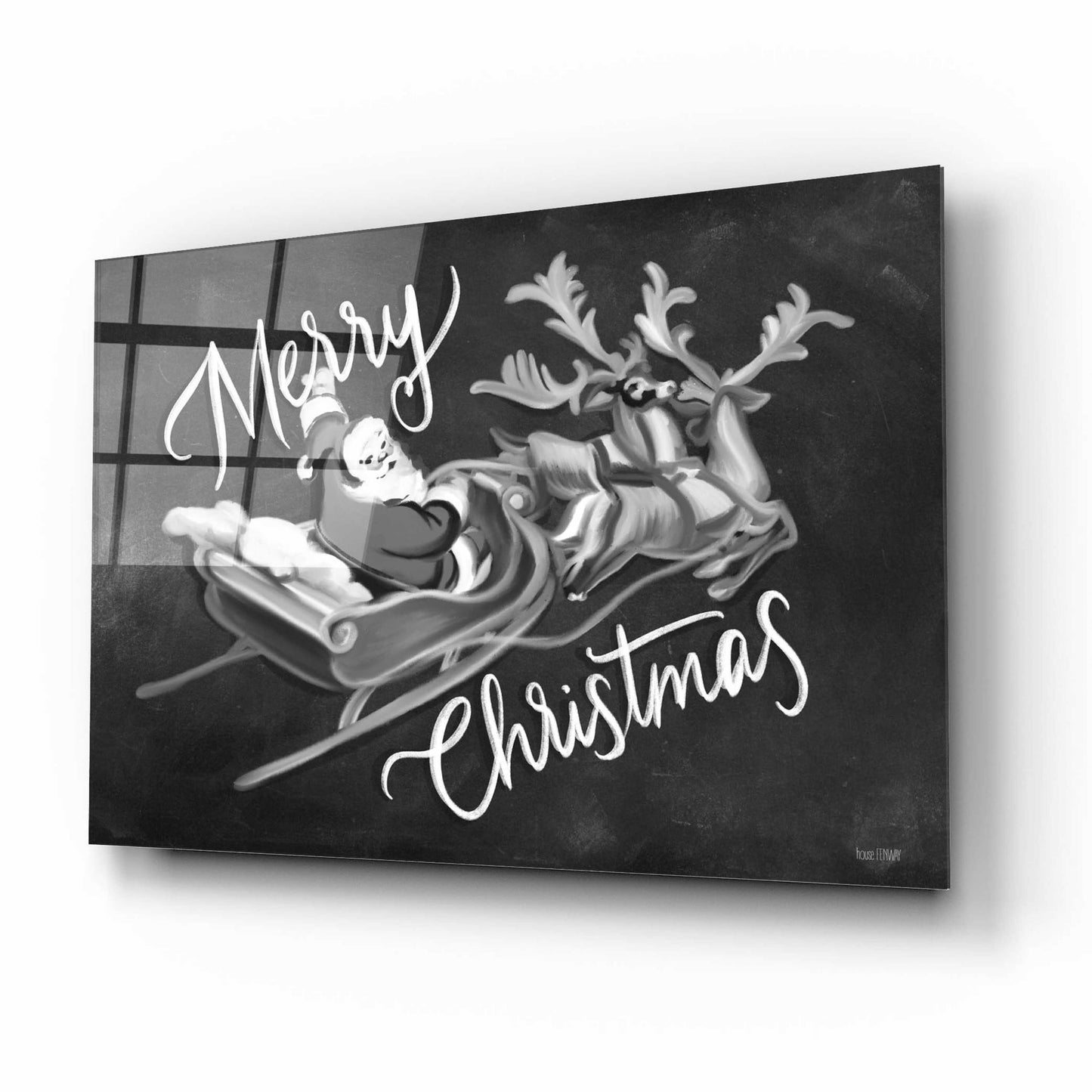 Epic Art 'Merry Christmas Santa & Sleigh' by House Fenway, Acrylic Glass Wall Art,16x12