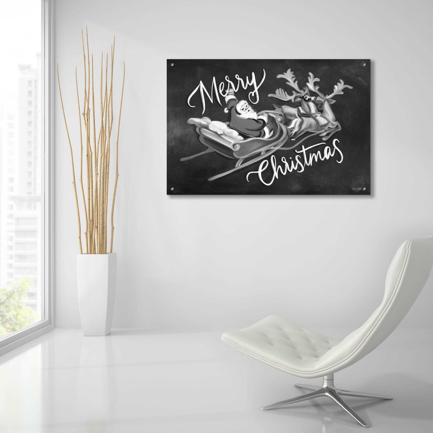 Epic Art 'Merry Christmas Santa & Sleigh' by House Fenway, Acrylic Glass Wall Art,36x24