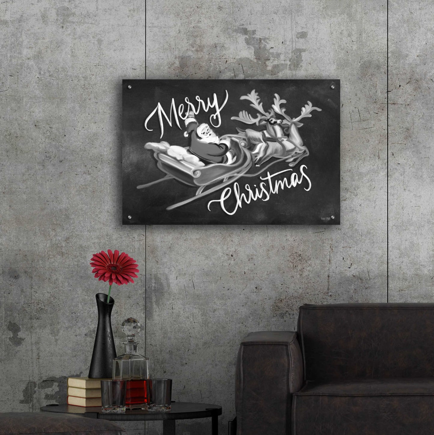 Epic Art 'Merry Christmas Santa & Sleigh' by House Fenway, Acrylic Glass Wall Art,36x24