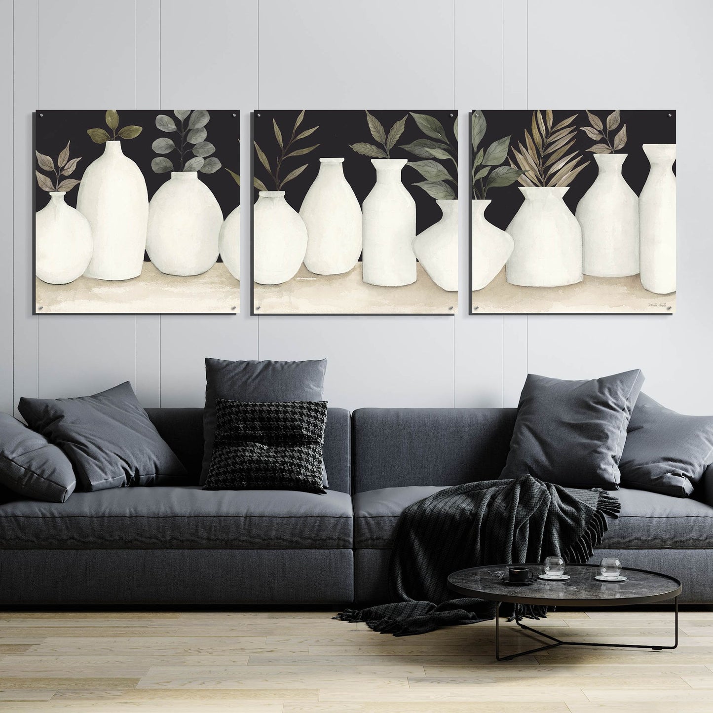 Epic Art 'Ebony And Ivory' by Cindy Jacobs, Acrylic Glass Wall Art, 3 Piece Set,108x36