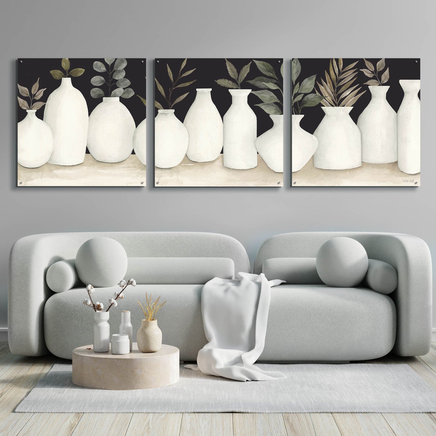 Epic Art 'Ebony And Ivory' by Cindy Jacobs, Acrylic Glass Wall Art, 3 Piece Set,108x36