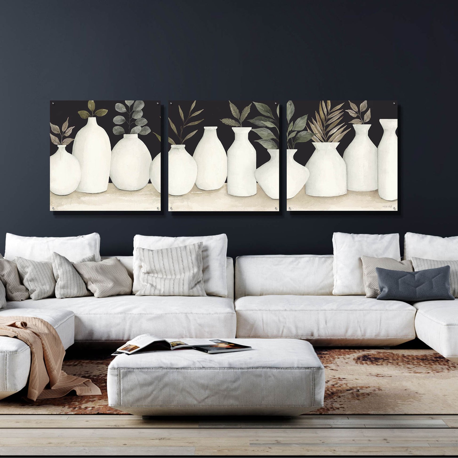 Epic Art 'Ebony And Ivory' by Cindy Jacobs, Acrylic Glass Wall Art, 3 Piece Set,108x36