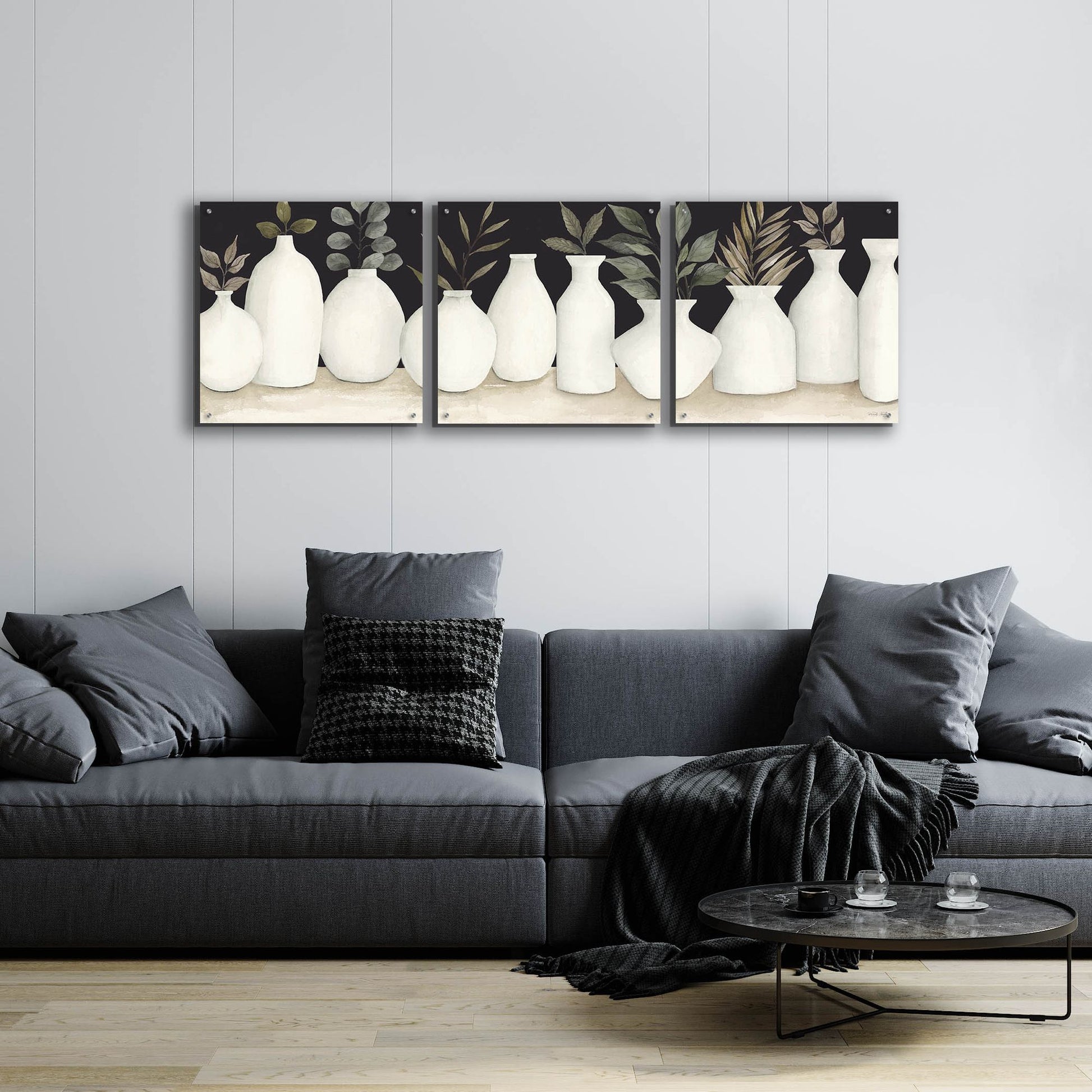 Epic Art 'Ebony And Ivory' by Cindy Jacobs, Acrylic Glass Wall Art, 3 Piece Set,72x24