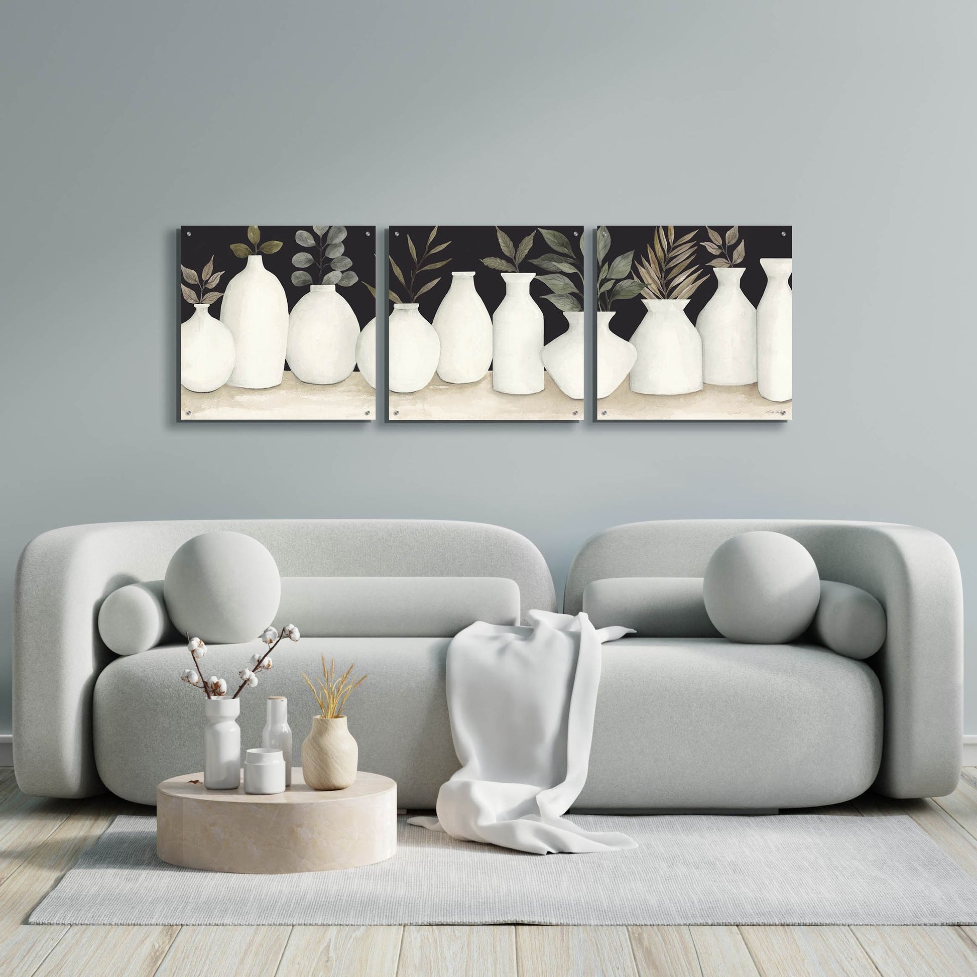 Epic Art 'Ebony And Ivory' by Cindy Jacobs, Acrylic Glass Wall Art, 3 Piece Set,72x24