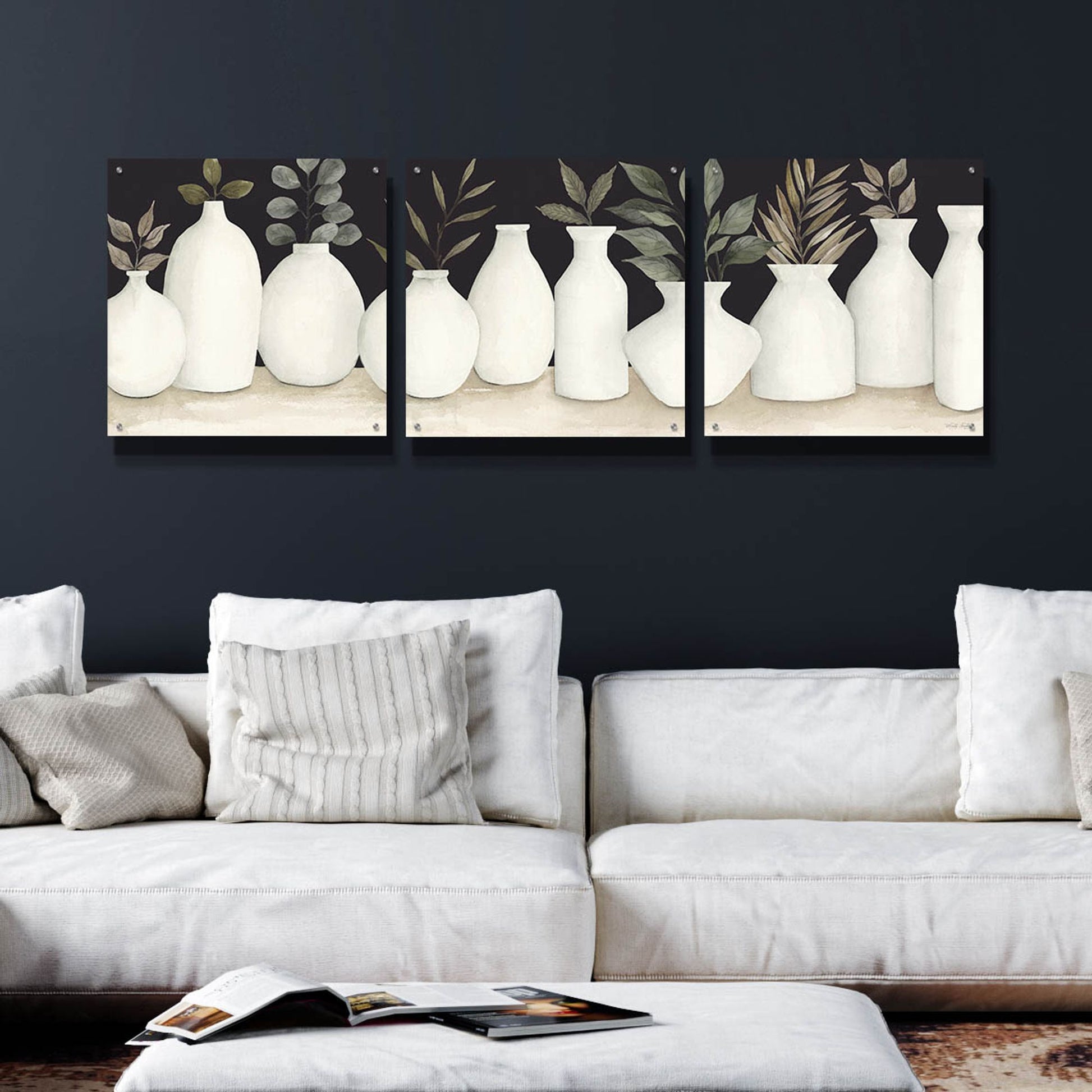 Epic Art 'Ebony And Ivory' by Cindy Jacobs, Acrylic Glass Wall Art, 3 Piece Set,72x24