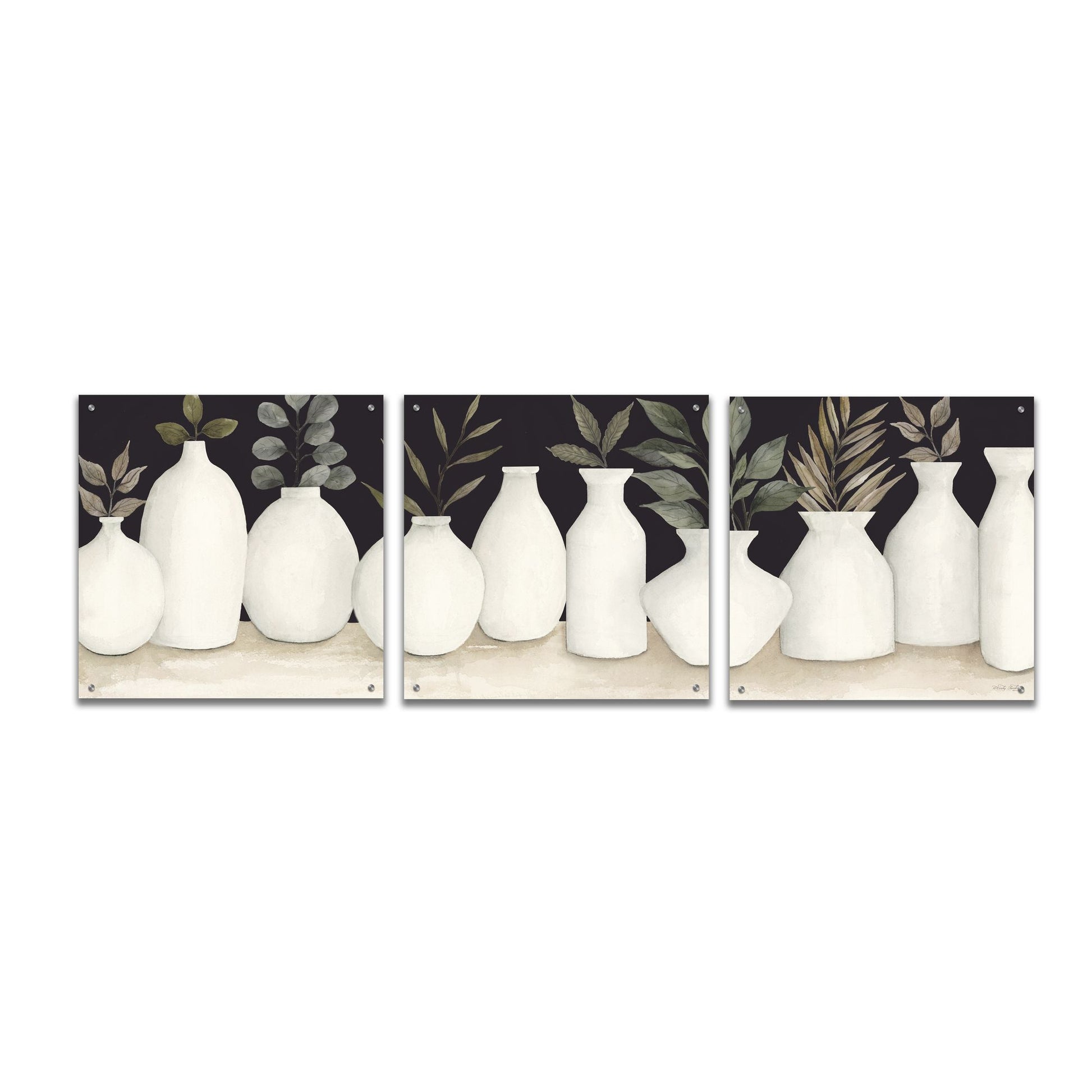 Epic Art 'Ebony And Ivory' by Cindy Jacobs, Acrylic Glass Wall Art, 3 Piece Set