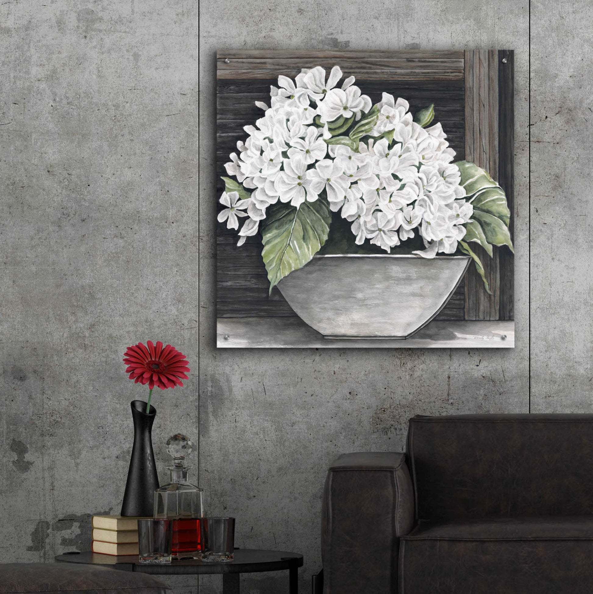 Epic Art 'Hydrangea Pot' by Cindy Jacobs, Acrylic Glass Wall Art,36x36