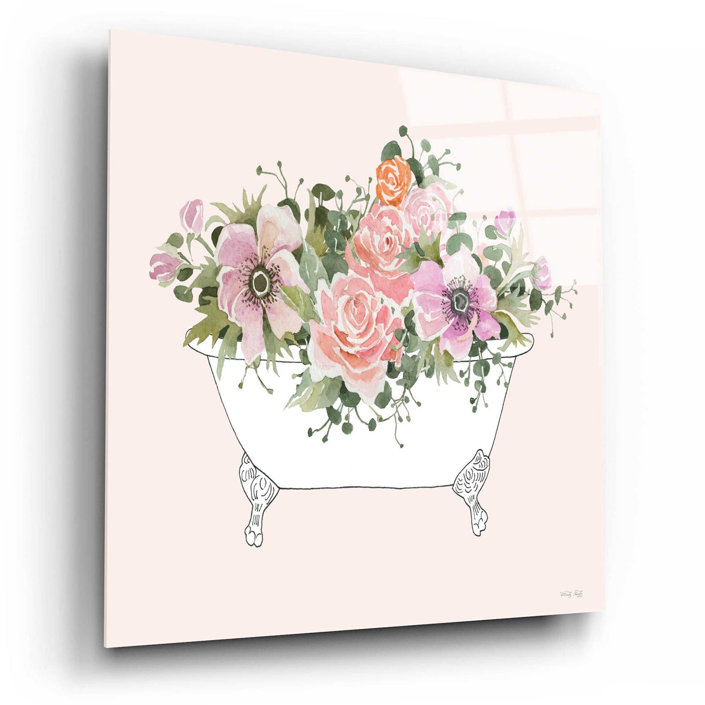 Epic Art 'Pink Floral Bath Tub I' by Cindy Jacobs, Acrylic Glass Wall Art,12x12