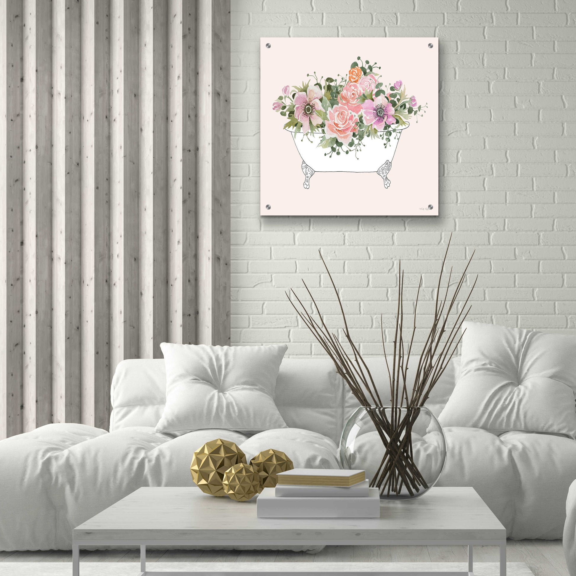 Epic Art 'Pink Floral Bath Tub I' by Cindy Jacobs, Acrylic Glass Wall Art,24x24