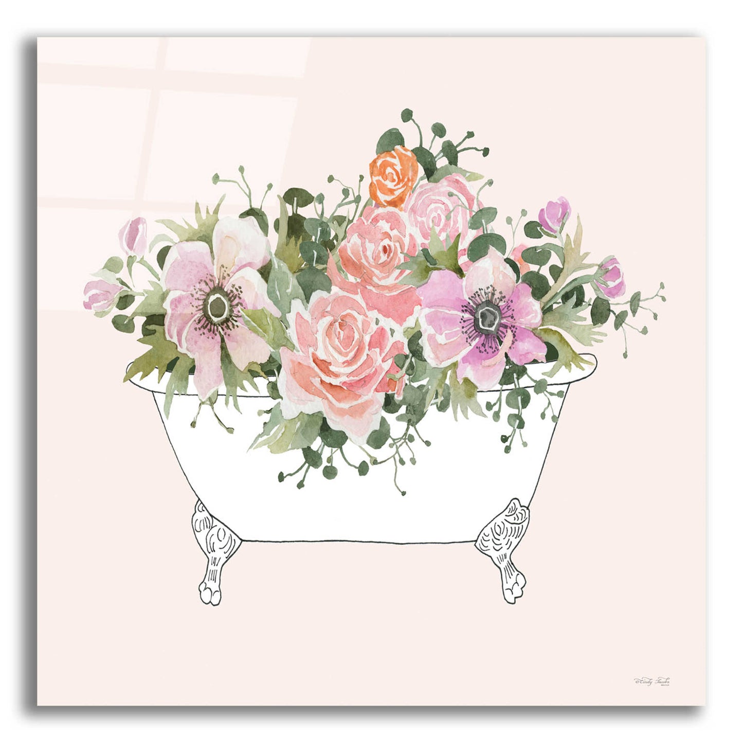 Epic Art 'Pink Floral Bath Tub I' by Cindy Jacobs, Acrylic Glass Wall Art