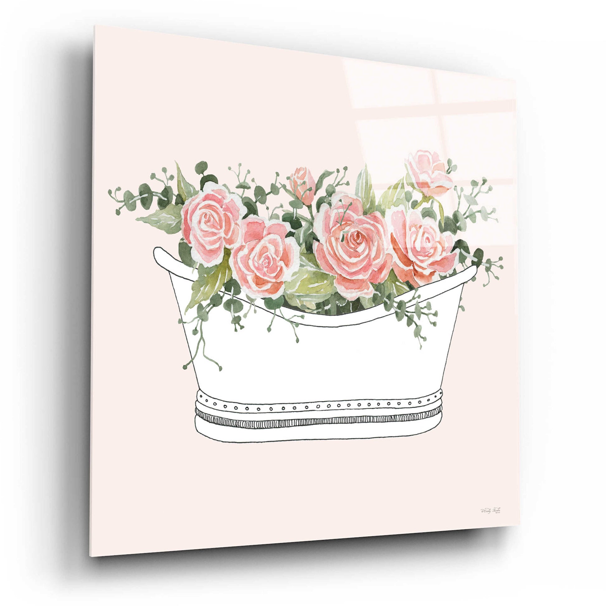 Epic Art 'Pink Floral Bath Tub II' by Cindy Jacobs, Acrylic Glass Wall Art,12x12