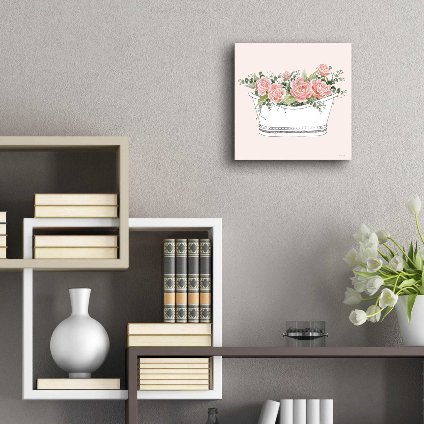 Epic Art 'Pink Floral Bath Tub II' by Cindy Jacobs, Acrylic Glass Wall Art,12x12