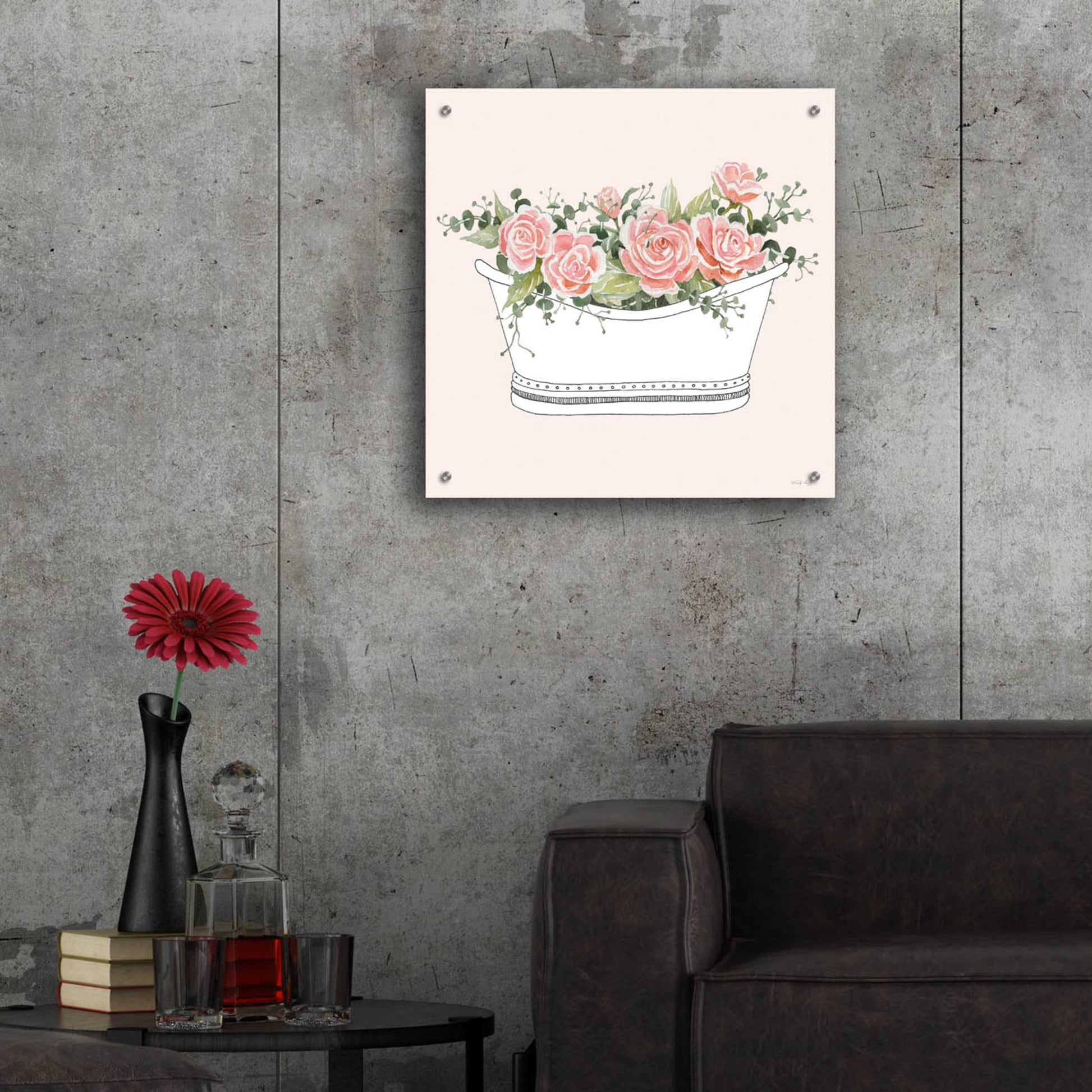 Epic Art 'Pink Floral Bath Tub II' by Cindy Jacobs, Acrylic Glass Wall Art,24x24